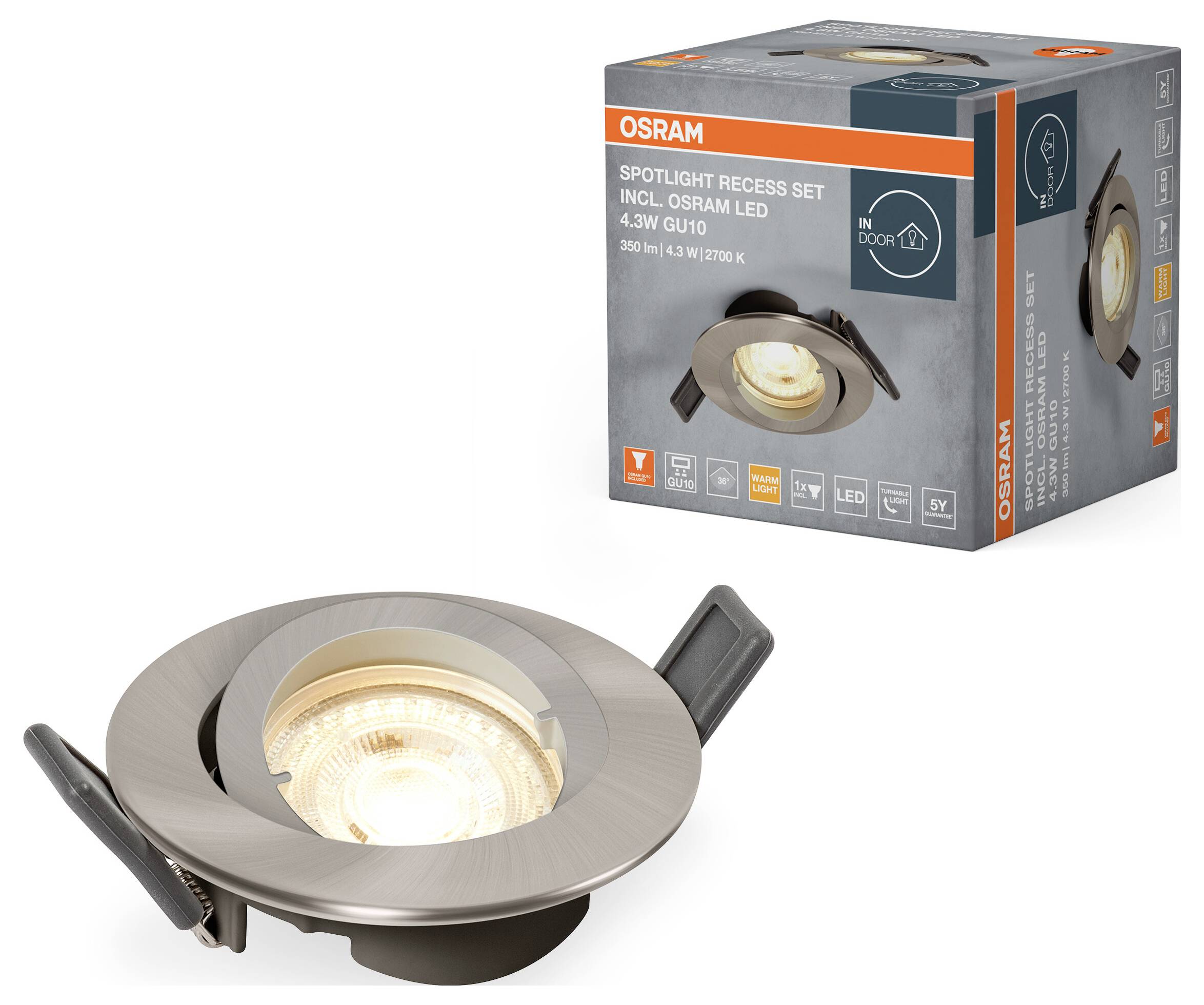 OSRAM HOMELIGHTING 4099854444548 Spotlight Recess Set Incl. Osram LED 4.3W GU10 Brushed Nickel LED-Deckenleuchte GU10 4.30W