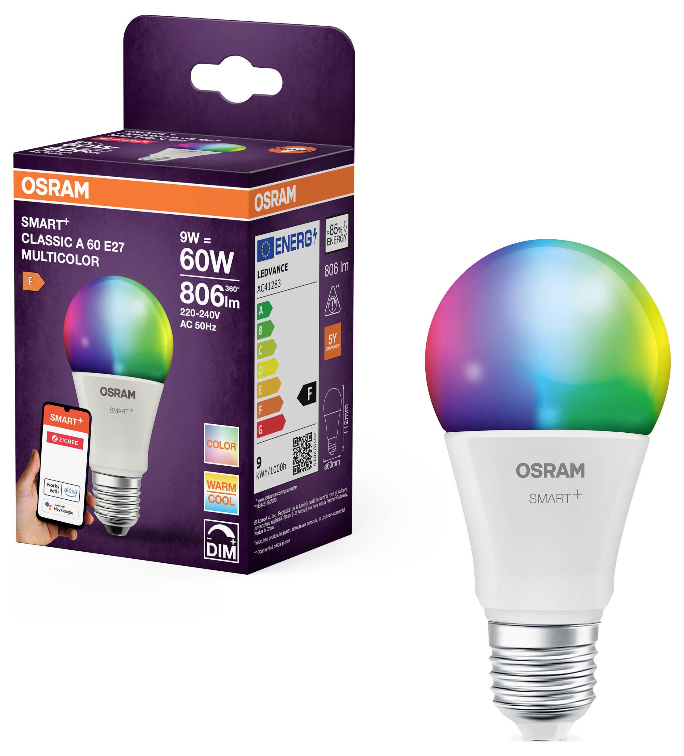 OSRAM HOMELIGHTING 4099854460333 LED EEK F (A - G) E27 9 W RGBW (Ø x H) 60.00 mm x 60.00 mm 1 St.