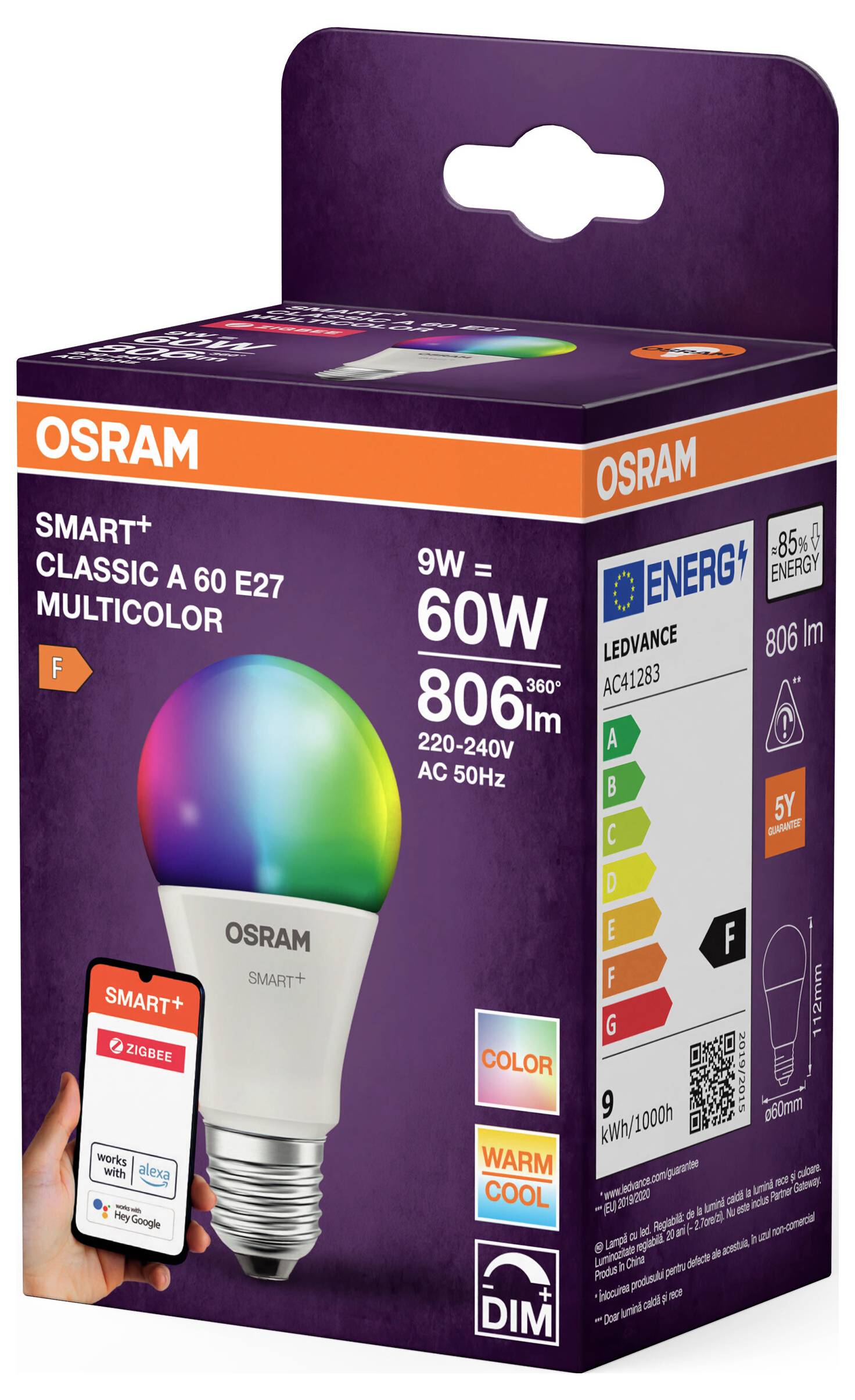 OSRAM HOMELIGHTING 4099854460333 LED EEK F (A - G) E27 9 W RGBW (Ø x H) 60.00 mm x 60.00 mm 1 St.