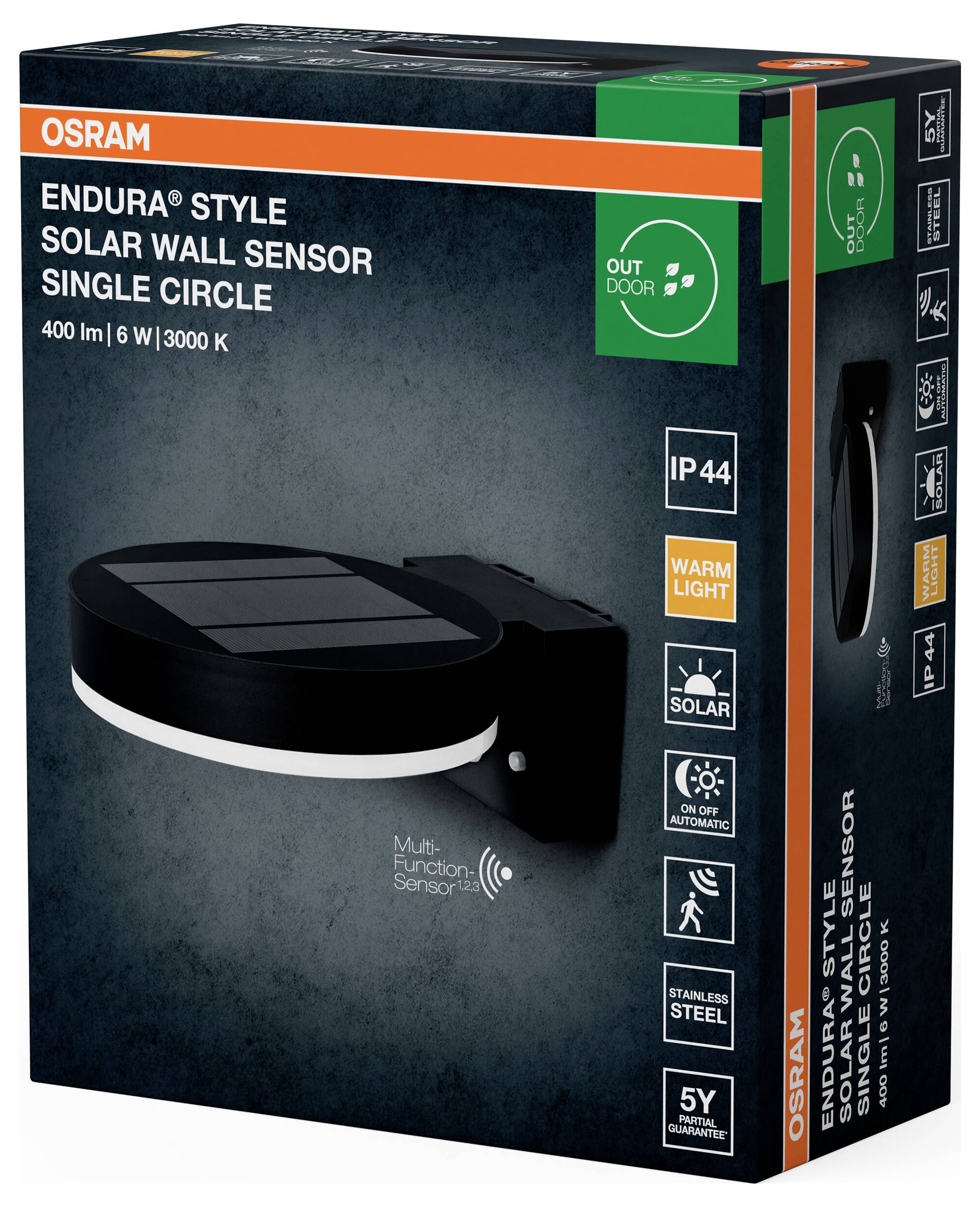 OSRAM HOMELIGHTING ENDURA Style Solar Wall Sensor Single Circle 6W Black 4099854455568 LED-Außenwandleuchte