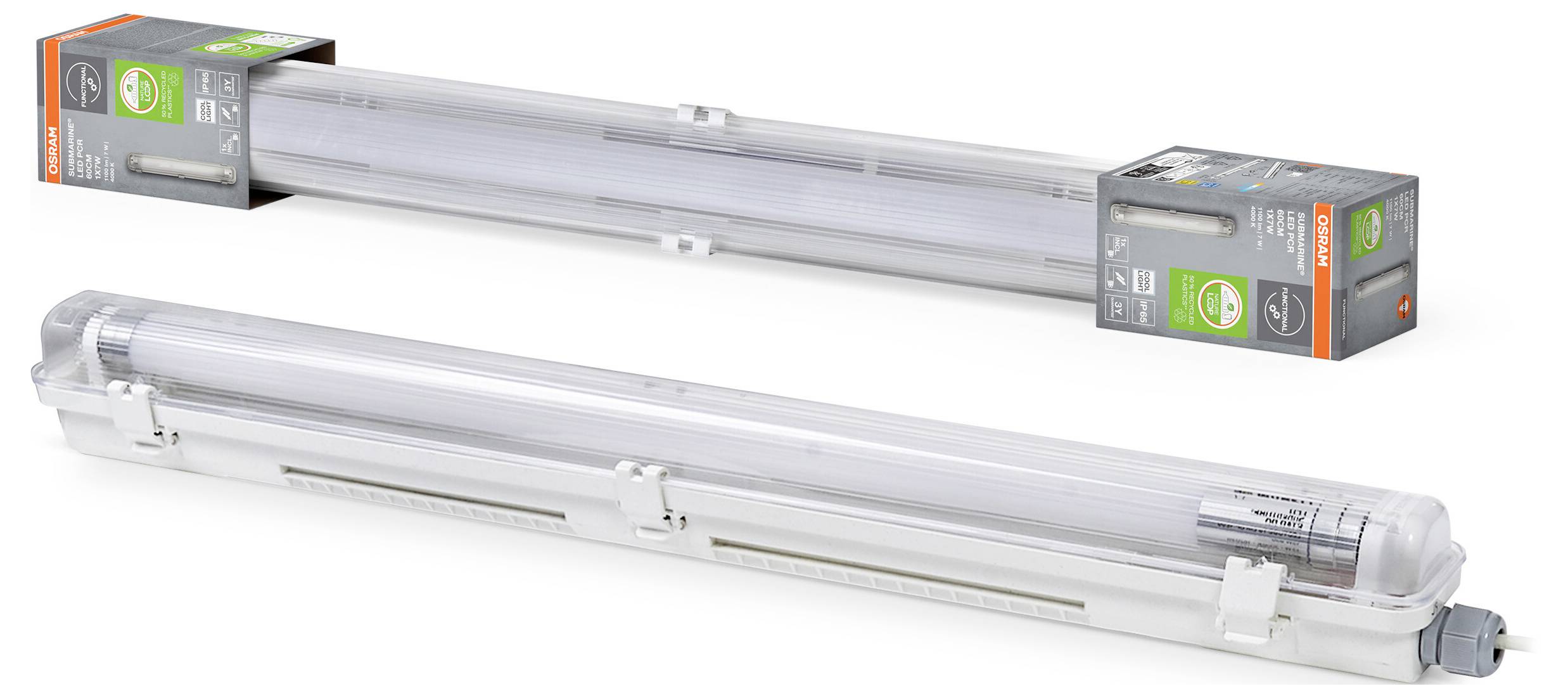 OSRAM HOMELIGHTING Submarine Recycled Plastic 60 1 X 7W 840 G13 T8 LED-Feuchtraumleuchte