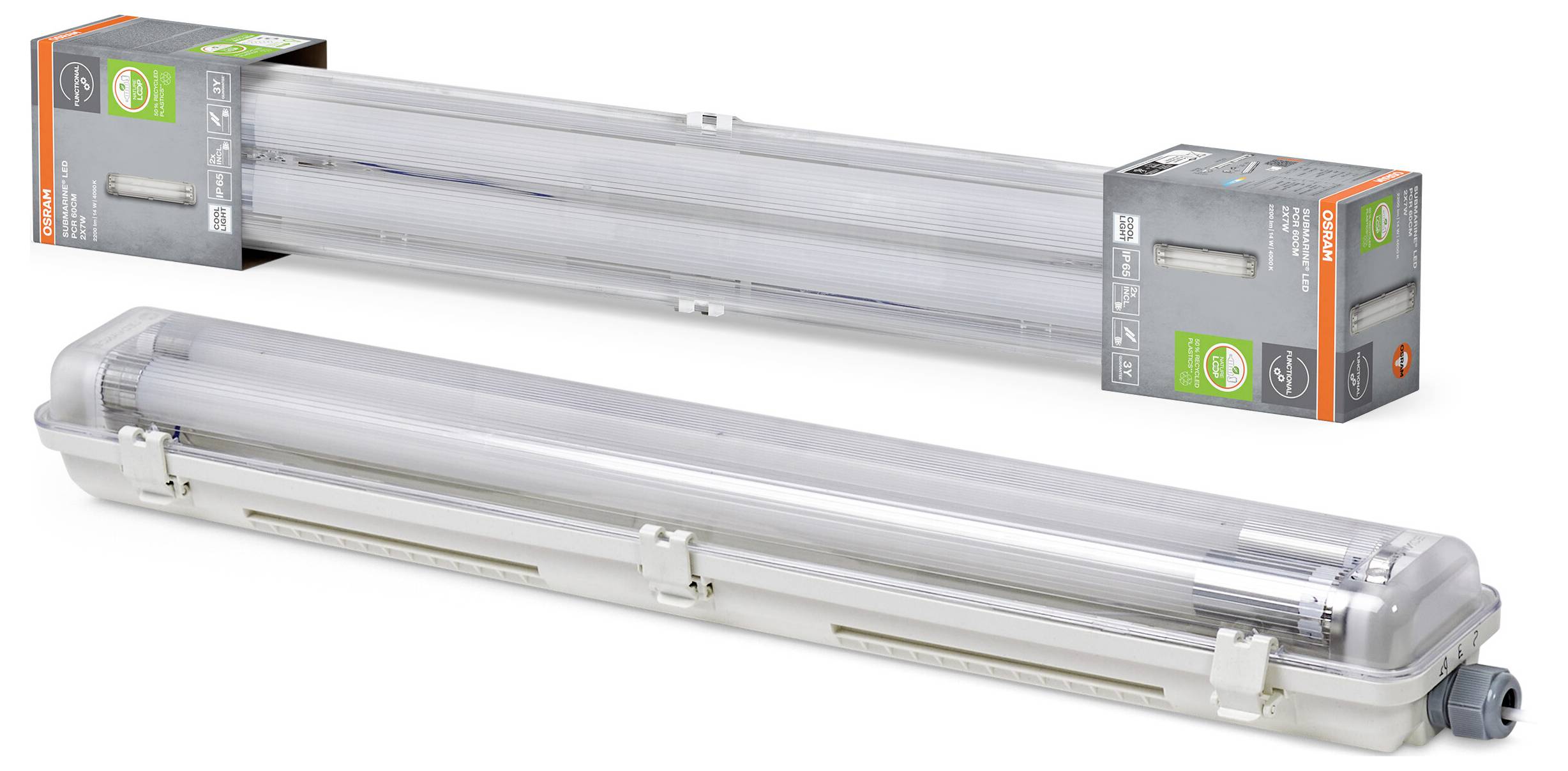 OSRAM HOMELIGHTING Submarine Recycled Plastic 60 2 X 7W 840 G13 T8 LED-Feuchtraumleuchte