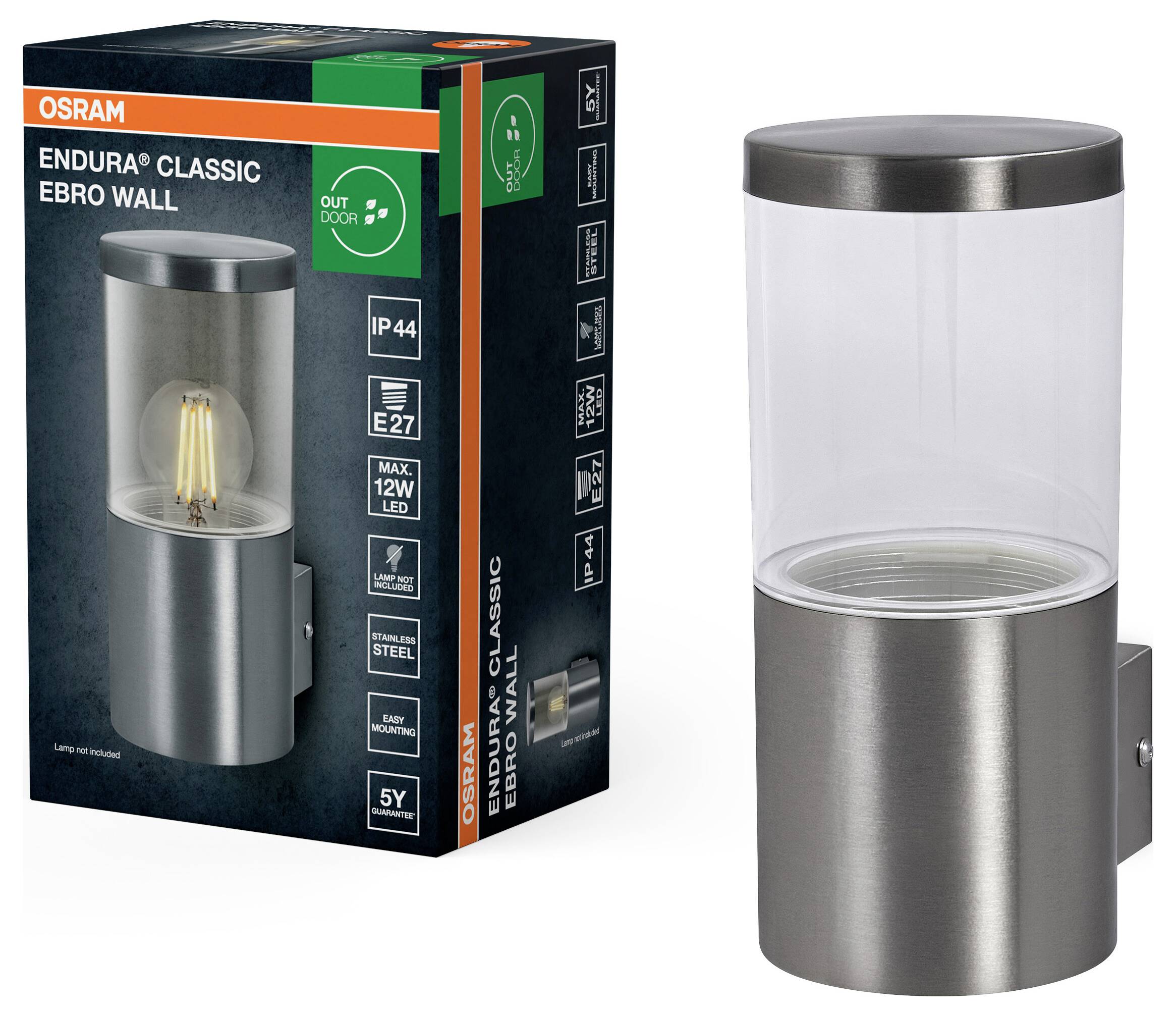 OSRAM HOMELIGHTING Endura Classic Ebro Wall E27 Stainless Steel 4099854446658 LED-Außenwandleuchte