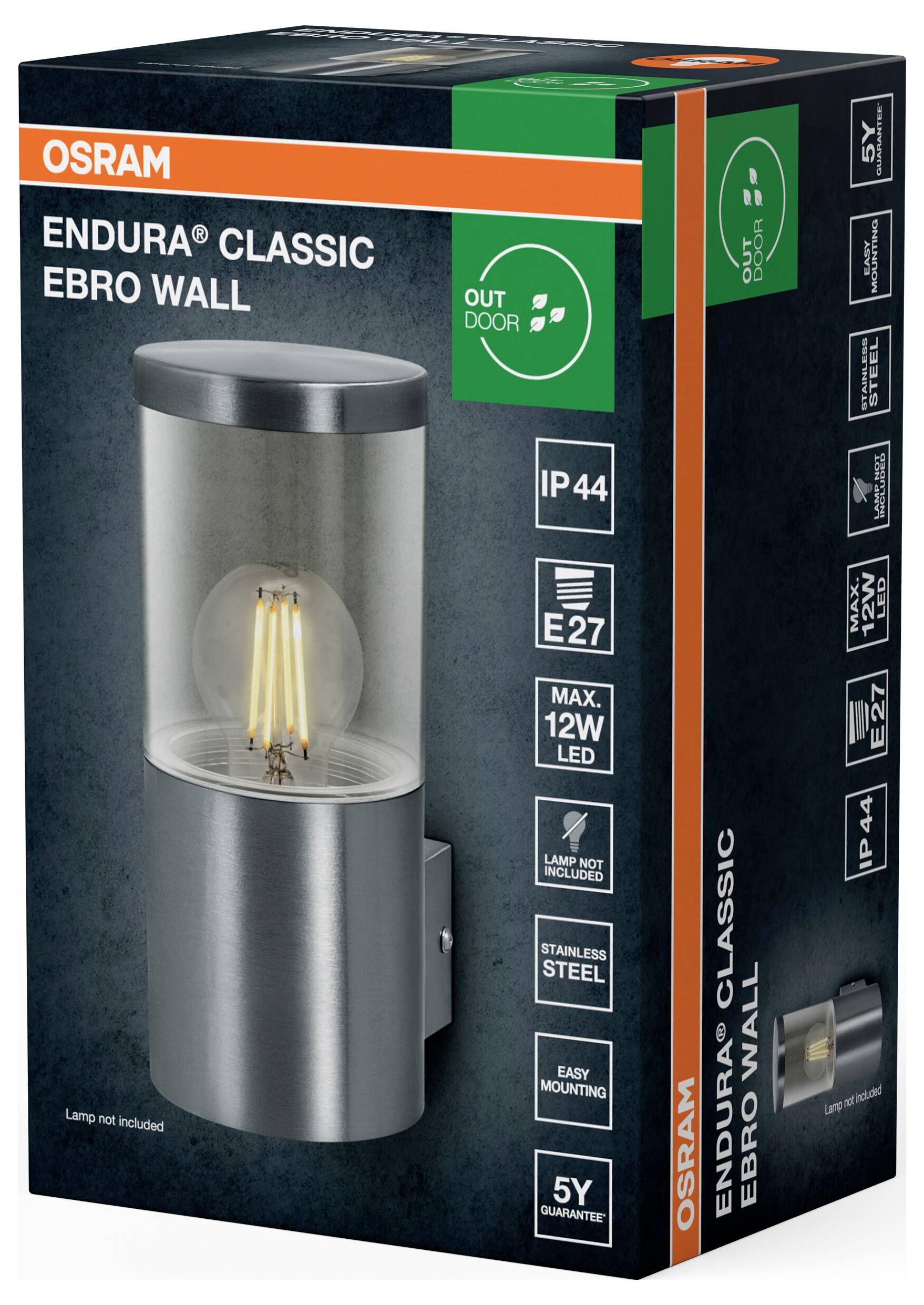 OSRAM HOMELIGHTING Endura Classic Ebro Wall E27 Stainless Steel 4099854446658 LED-Außenwandleuchte