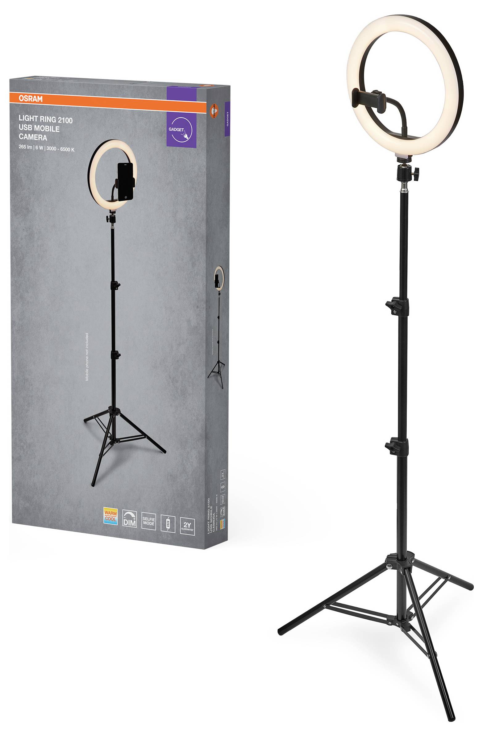 OSRAM HOMELIGHTING Linear LED Mobile Ring Tripod 4099854497636 LED-Ringleuchte 6.00W Schwarz