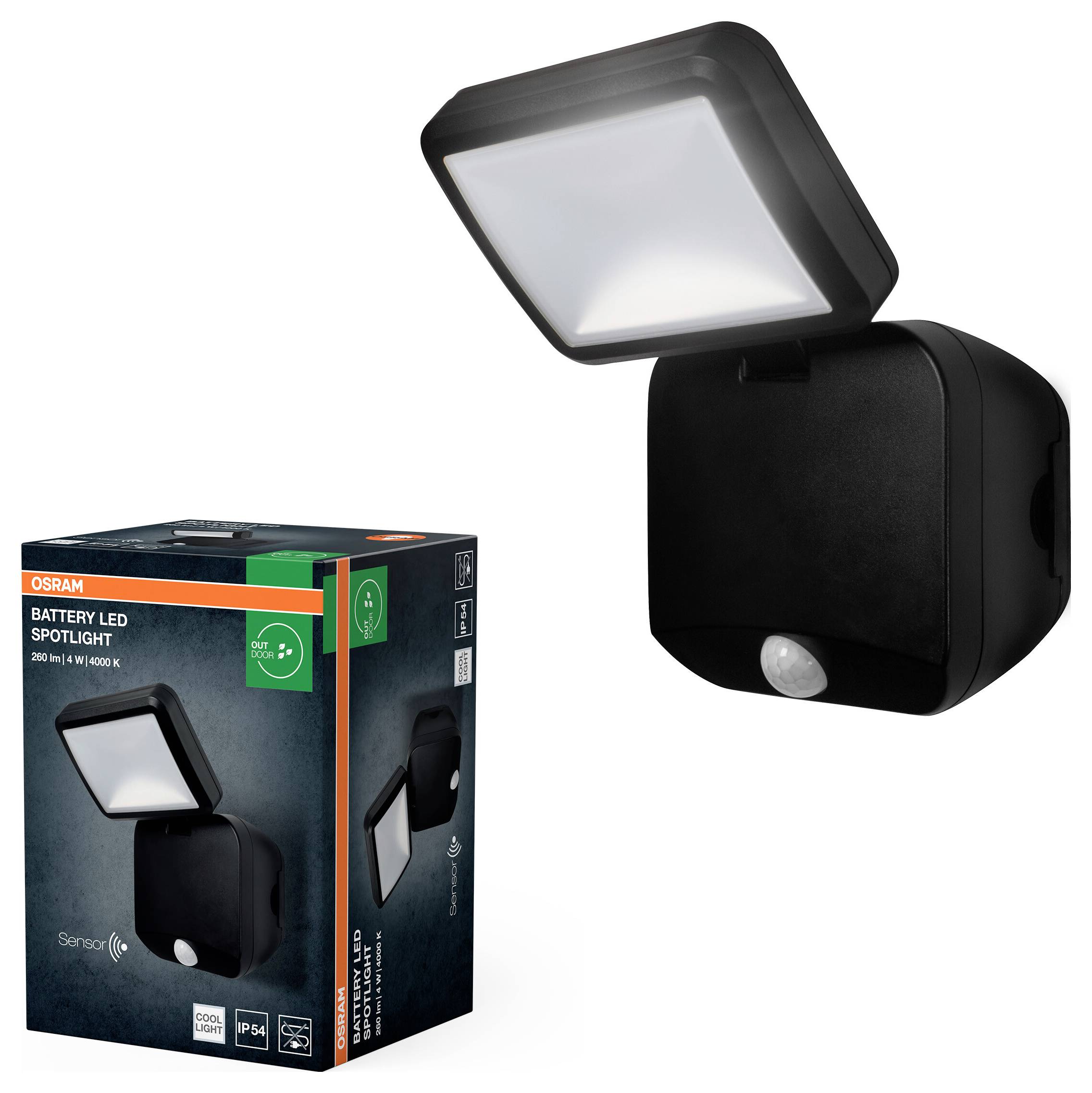 OSRAM HOMELIGHTING Battery LED Spotlight Sensor 4W 4000K IP54 Black 4099854497490 Außenstrahler