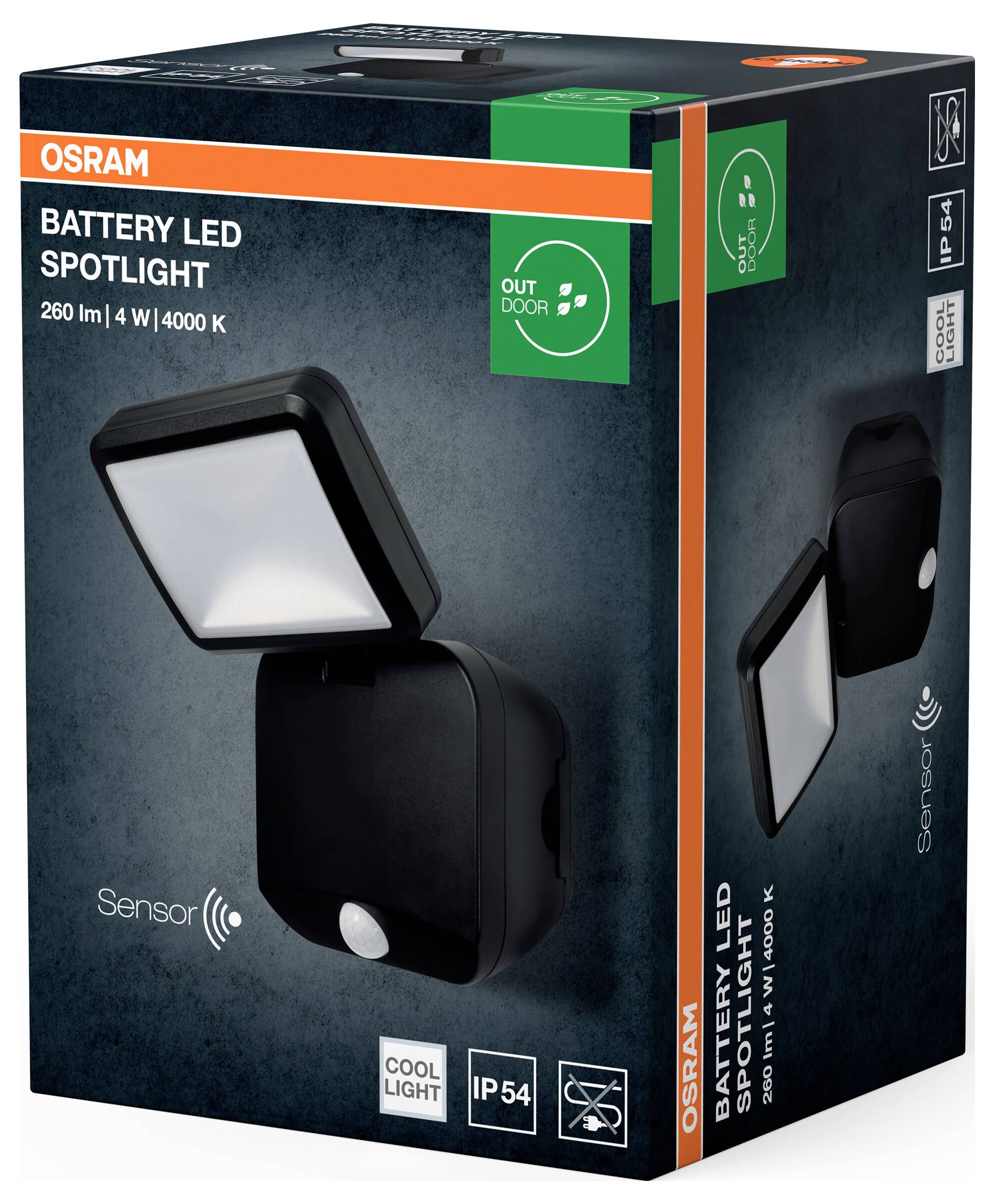 OSRAM HOMELIGHTING Battery LED Spotlight Sensor 4W 4000K IP54 Black 4099854497490 Außenstrahler