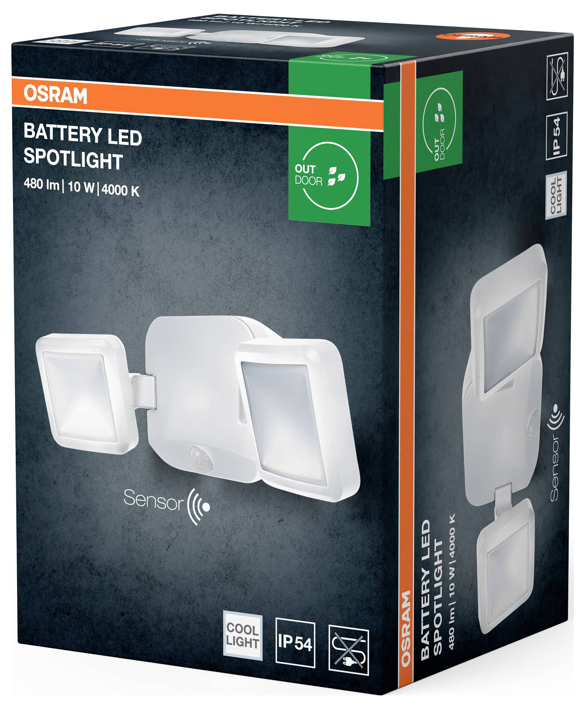 OSRAM HOMELIGHTING Battery LED Spotlight Sensor 10W 4000K IP54 White 4099854497513 Außenstrahler
