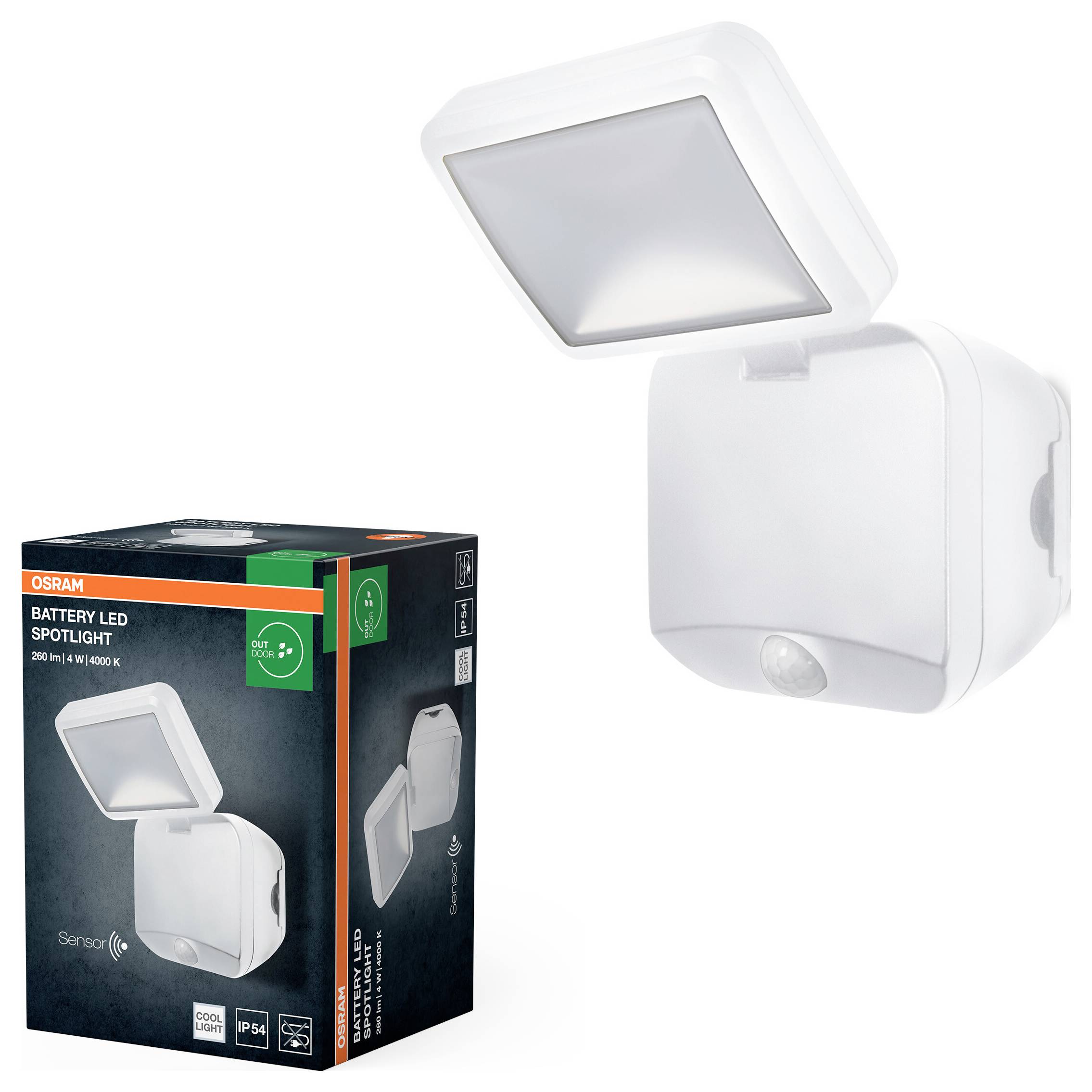 OSRAM HOMELIGHTING Battery LED Spotlight Sensor 4W 4000K IP54 White 4099854497537 Außenstrahler