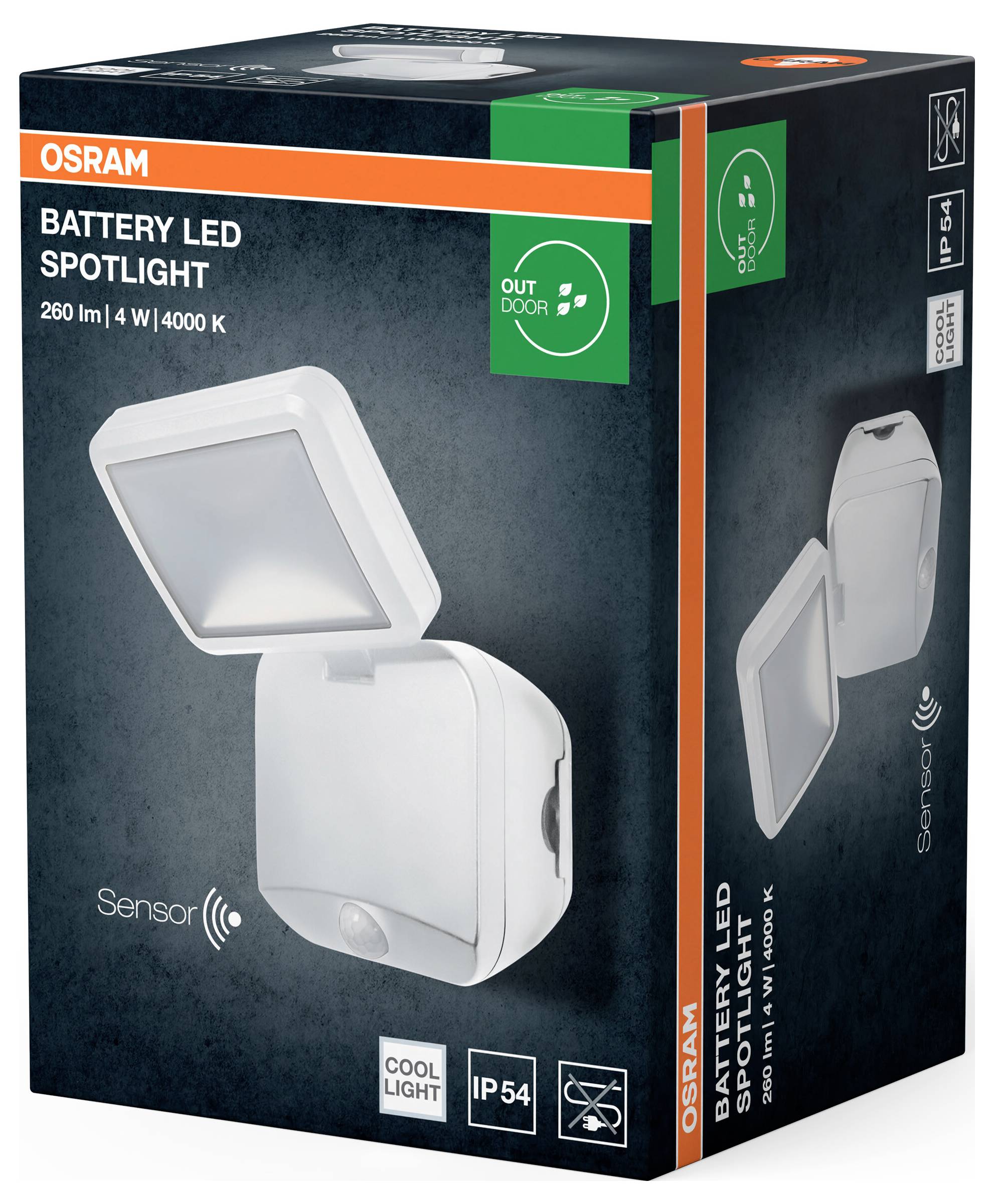 OSRAM HOMELIGHTING Battery LED Spotlight Sensor 4W 4000K IP54 White 4099854497537 Außenstrahler