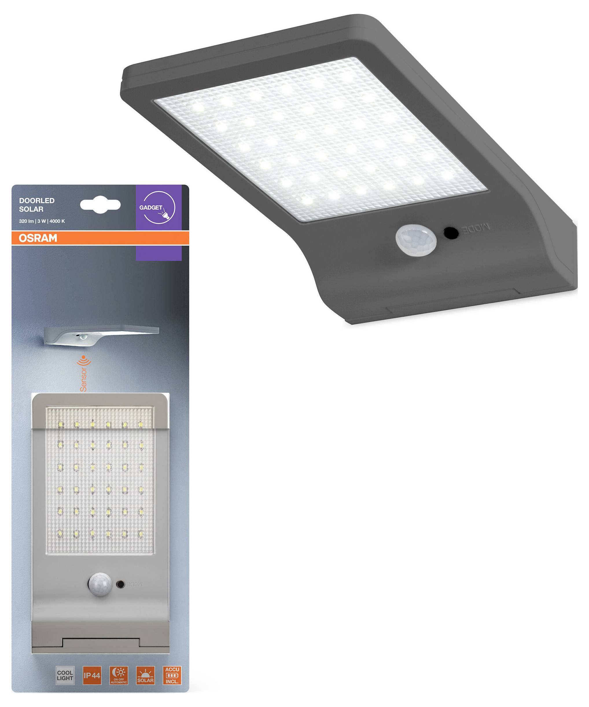OSRAM HOMELIGHTING DoorLED Solar Sensor 4000K Silver 4099854531453 LED-Außenwandleuchte