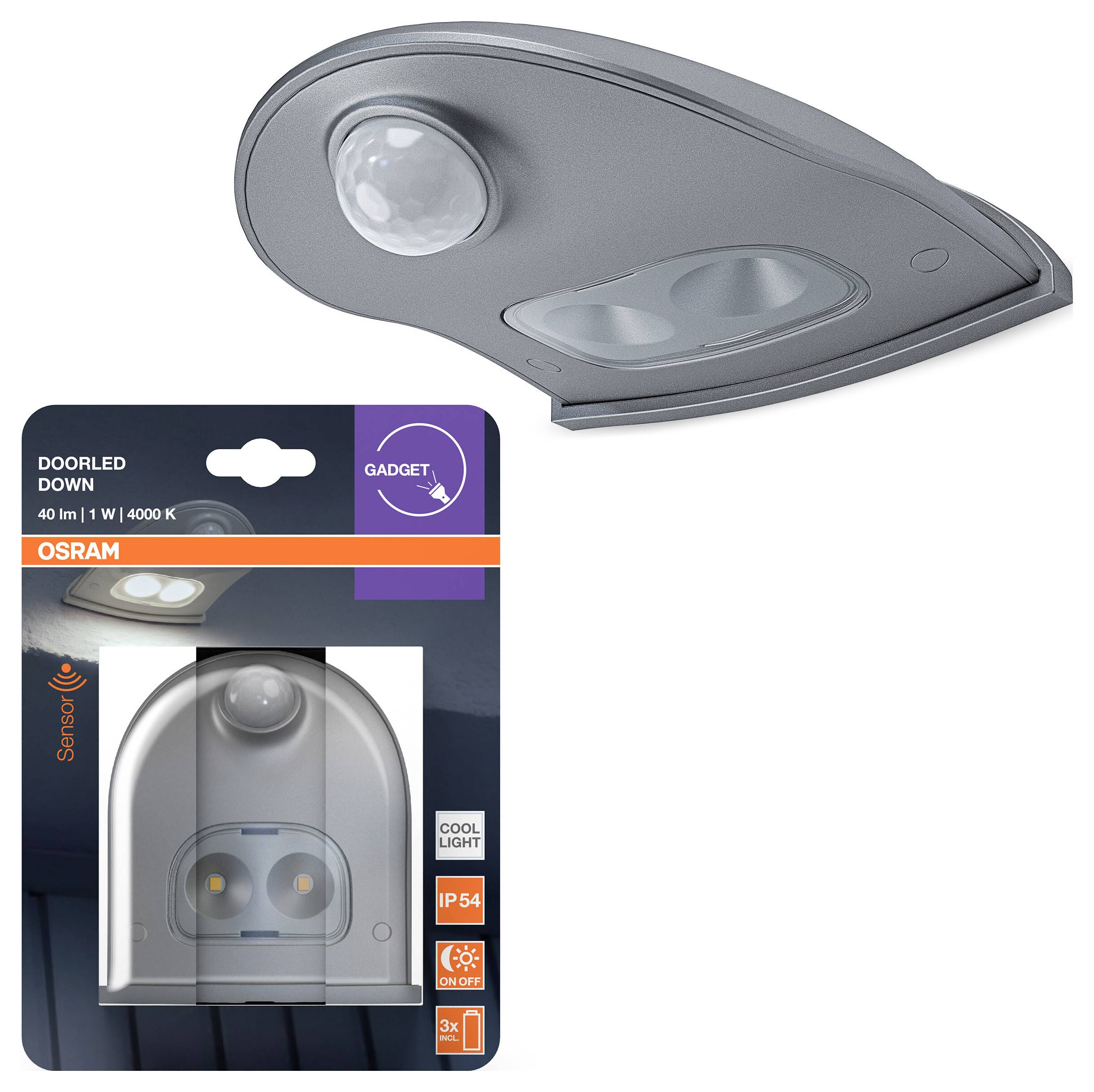 OSRAM HOMELIGHTING DoorLED Down Sensor 4000K Silver 4099854531378 LED-Nachtlicht mit Bewegungsmelder
