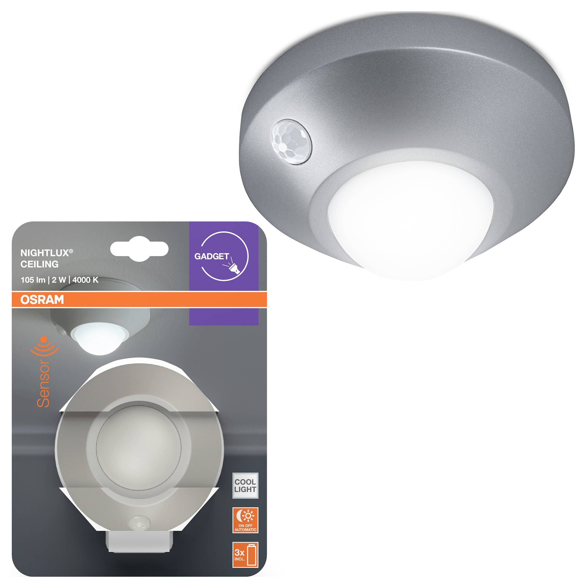 OSRAM HOMELIGHTING NIGHTLUX Ceiling Silver 4099854530777 LED-Nachtlicht Kaltweiß Silver