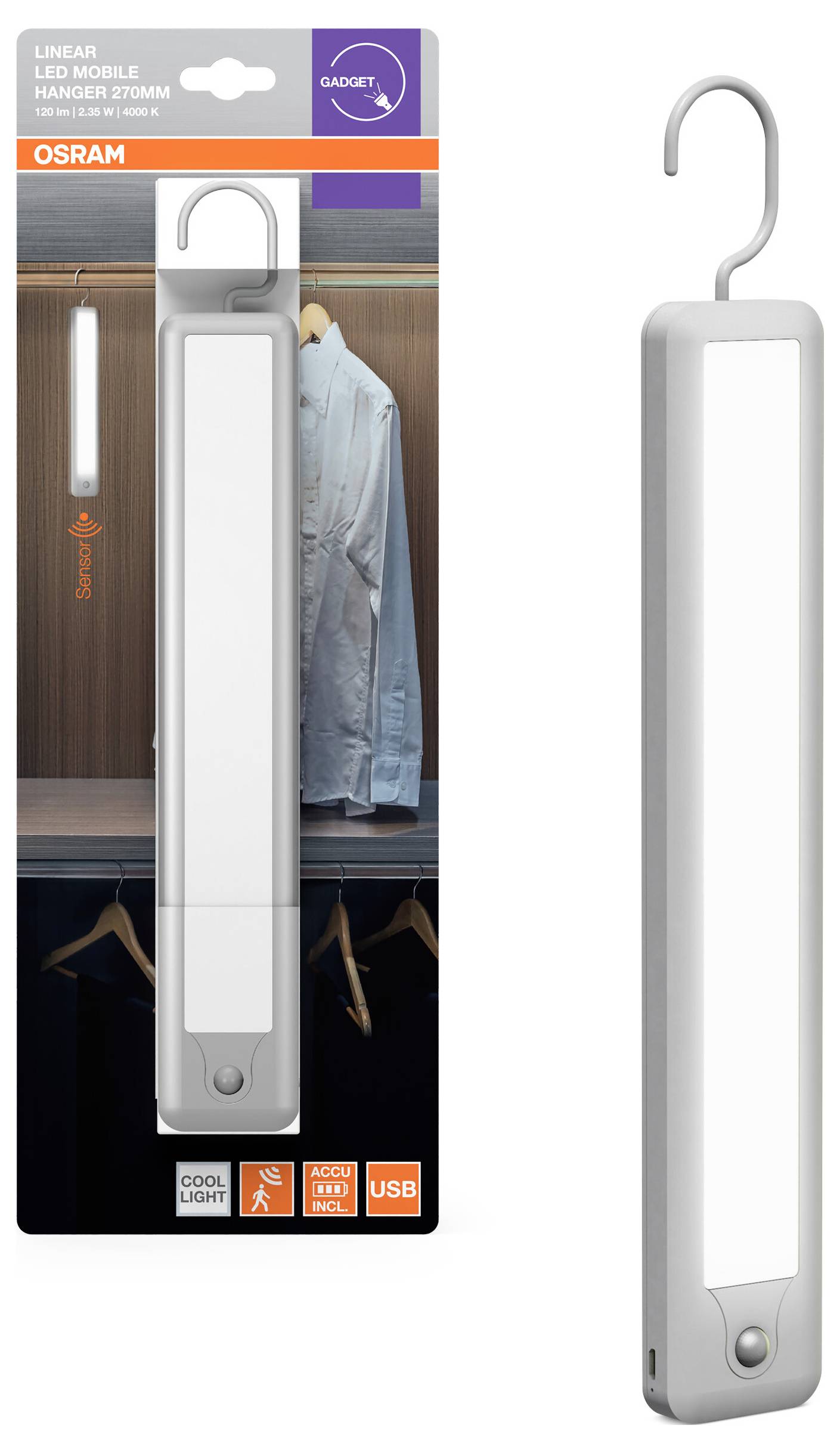 OSRAM HOMELIGHTING LINEARLED MOBILE HANGER 270MM USB WT 4099854532030 LED-Nachtlicht