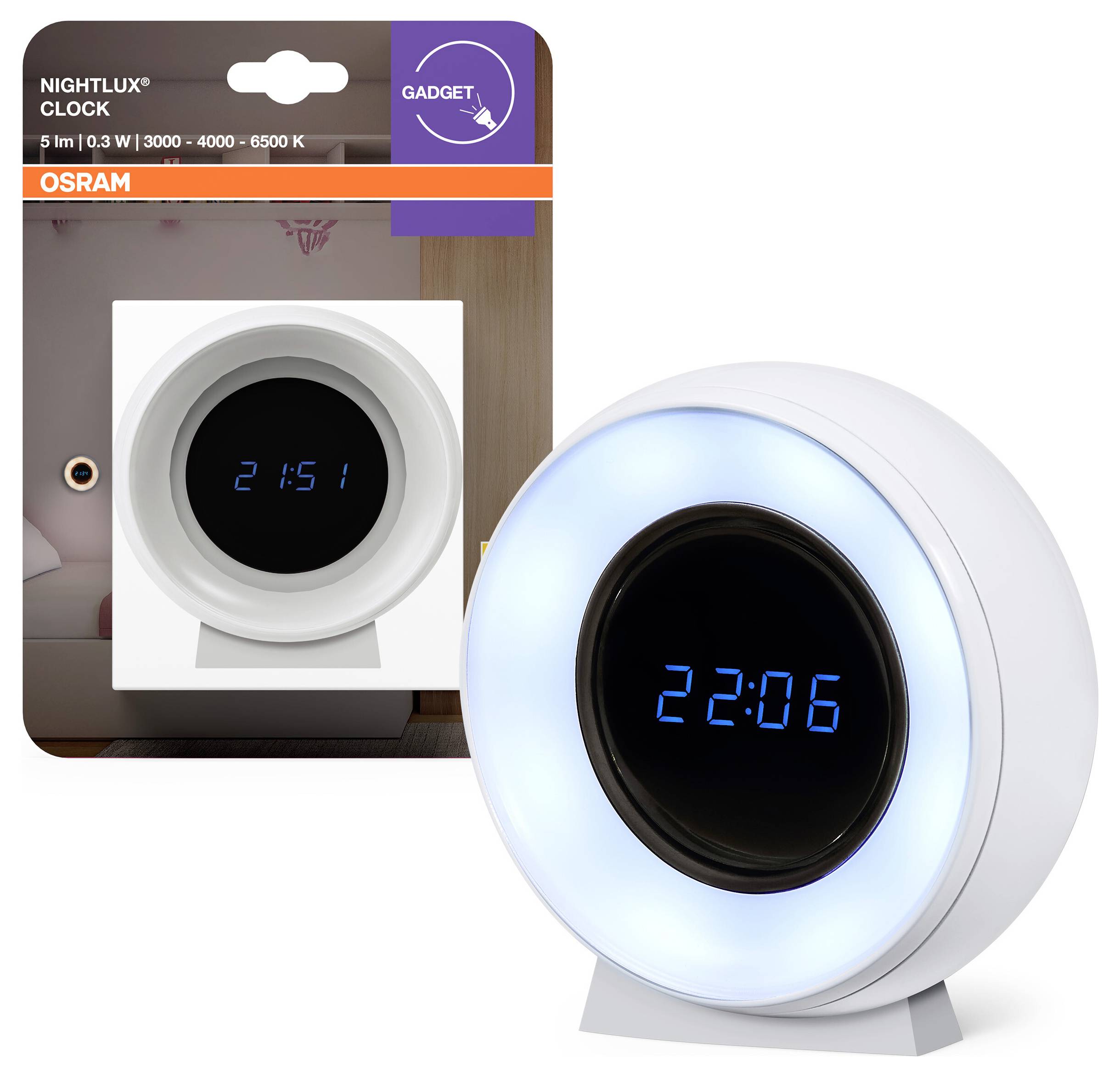OSRAM HOMELIGHTING Nightlux Clock 0.3W 4099854530838 LED-Nachtlicht