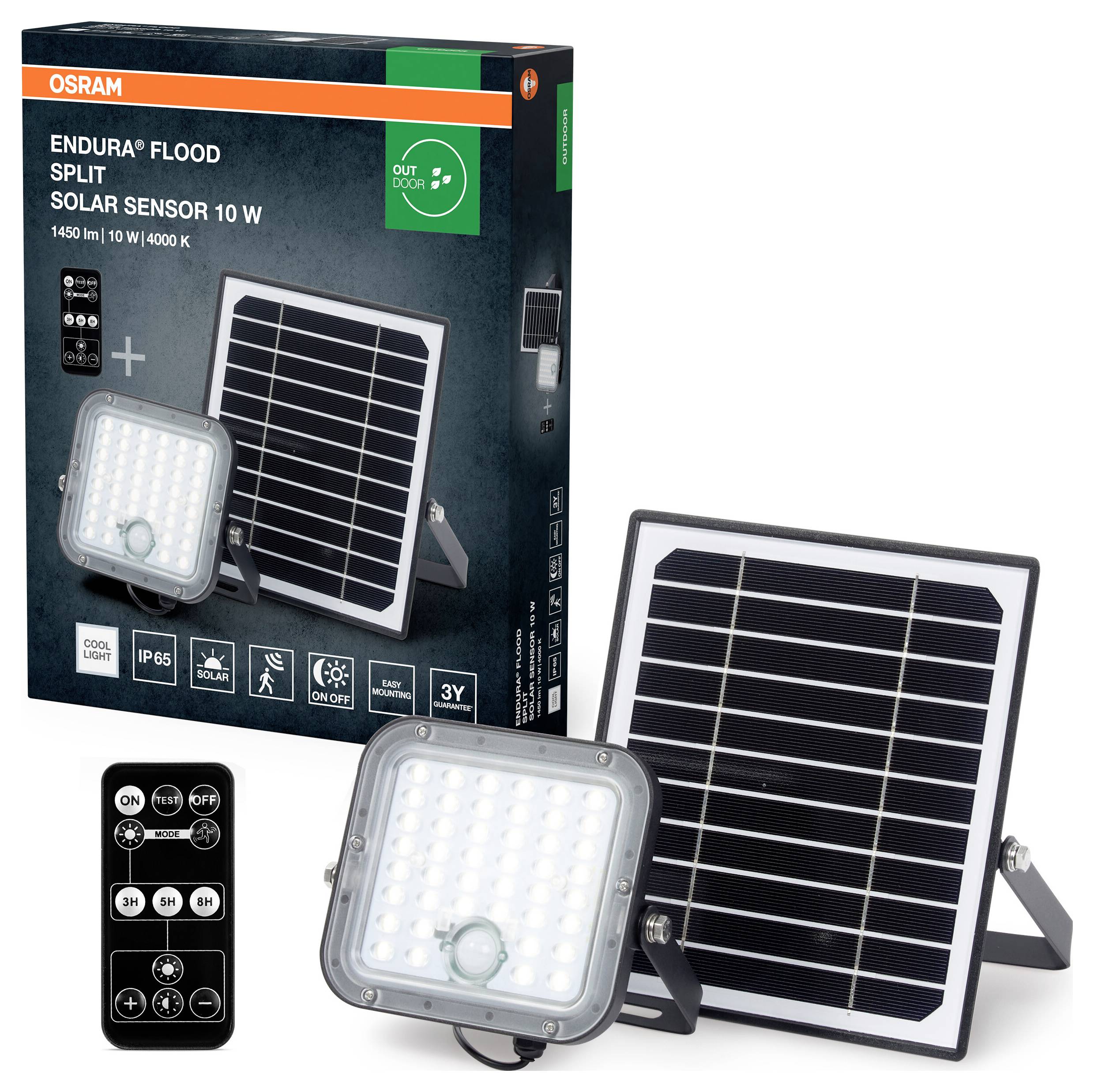 OSRAM HOMELIGHTING 4099854429415 Endura Flood Split Solar Sensor 10W 840 Remote control Solar-Gartenstrahler 10W