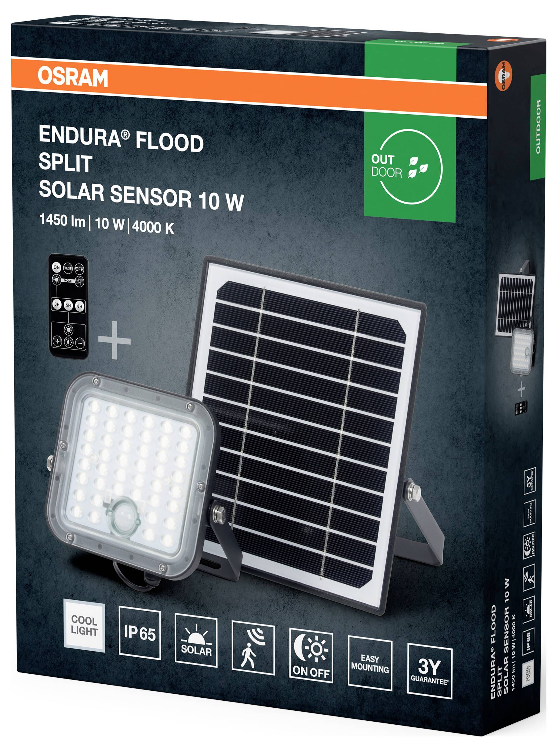 OSRAM HOMELIGHTING 4099854429415 Endura Flood Split Solar Sensor 10W 840 Remote control Solar-Gartenstrahler 10W