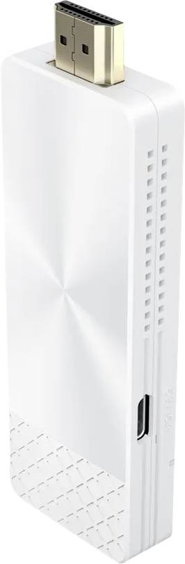 Ein weißer HDMI-Wireless-Display-Adapter mit einem USB-Anschluss an der Seite, entwickelt zum Streamen von Medien von mobilen Geräten auf einen Fernseher oder Monitor.