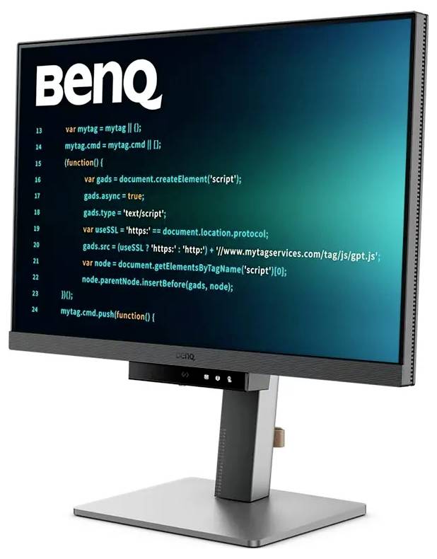 Ein Computermonitor, der einen Code-Ausschnitt auf einem BenQ-Bildschirm zeigt und die Funktion von Skript-Tags im JavaScript-Kontext hervorhebt.
