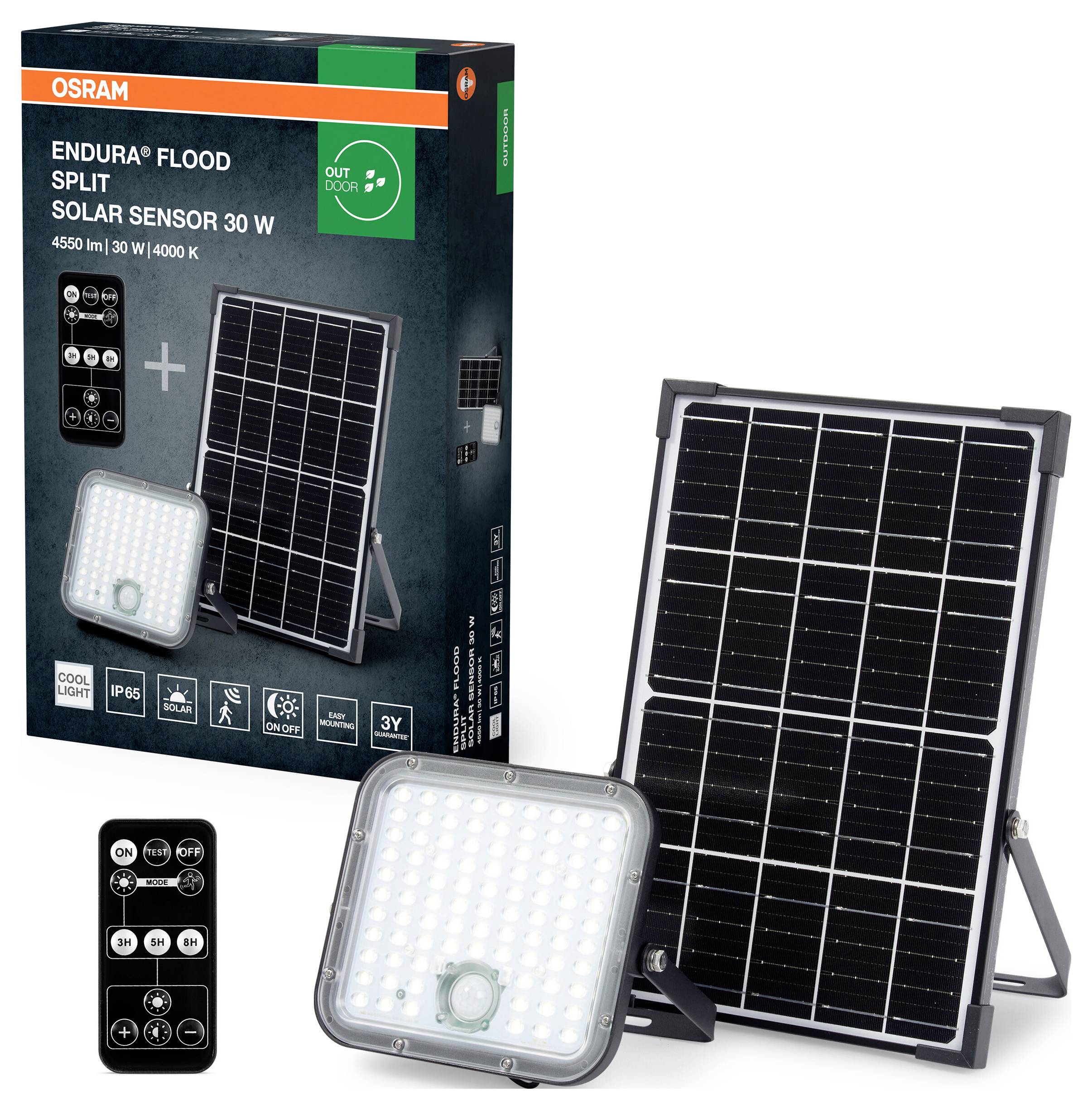 OSRAM HOMELIGHTING 4099854429439 Endura Flood Split Solar Sensor 30W 840 Remote control Solar-Gartenstrahler 30W