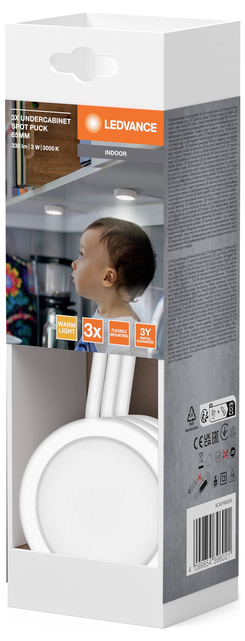 LEDVANCE Undercabinet Spot Puck 65mm 3 x 3W 830 White LED-Unterbauleuchte 3.00W Warmweiß Weiß