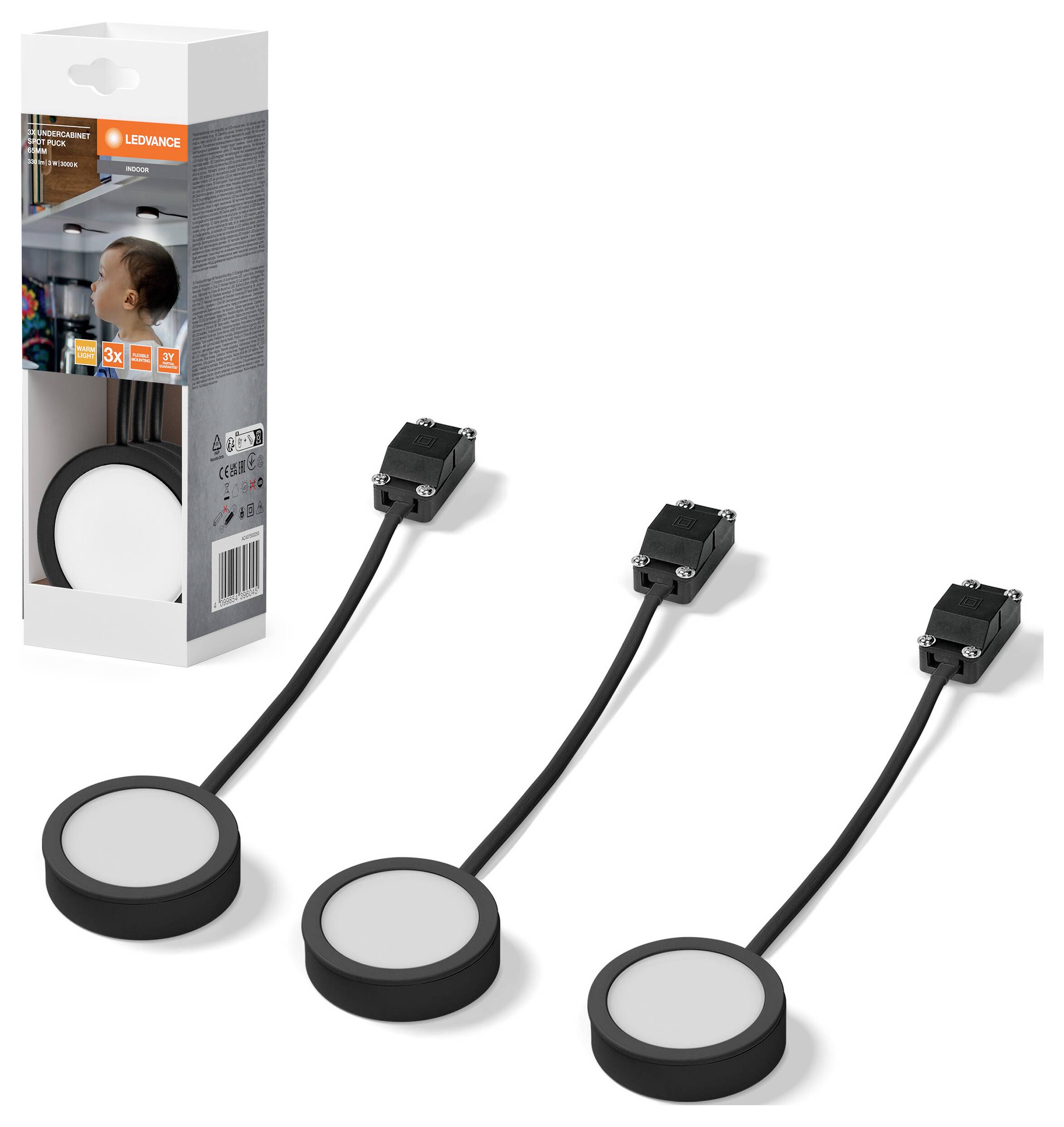 LEDVANCE Undercabinet Spot Puck 65mm 3 x 3W 830 Black LED-Unterbauleuchte 3.00W Warmweiß Schwarz