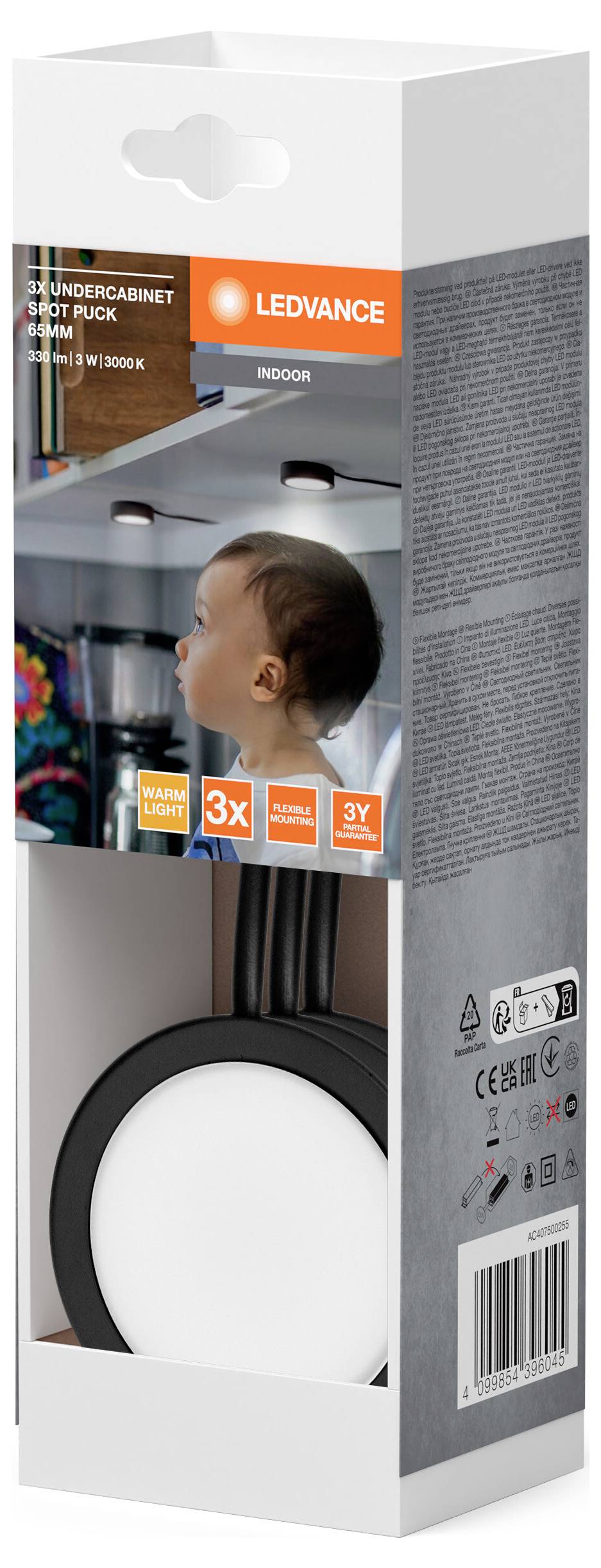 LEDVANCE Undercabinet Spot Puck 65mm 3 x 3W 830 Black LED-Unterbauleuchte 3.00W Warmweiß Schwarz