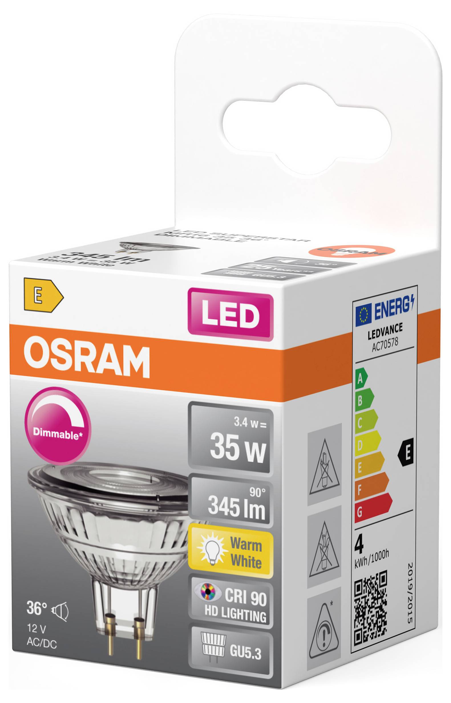 OSRAM HOMELIGHTING 4099854457012 LED-Reflektorlampe EEK E (A - G) GU5.3 3.4 W Warmweiß (Ø x H) 50.00 mm x 50.00 mm 1 St.