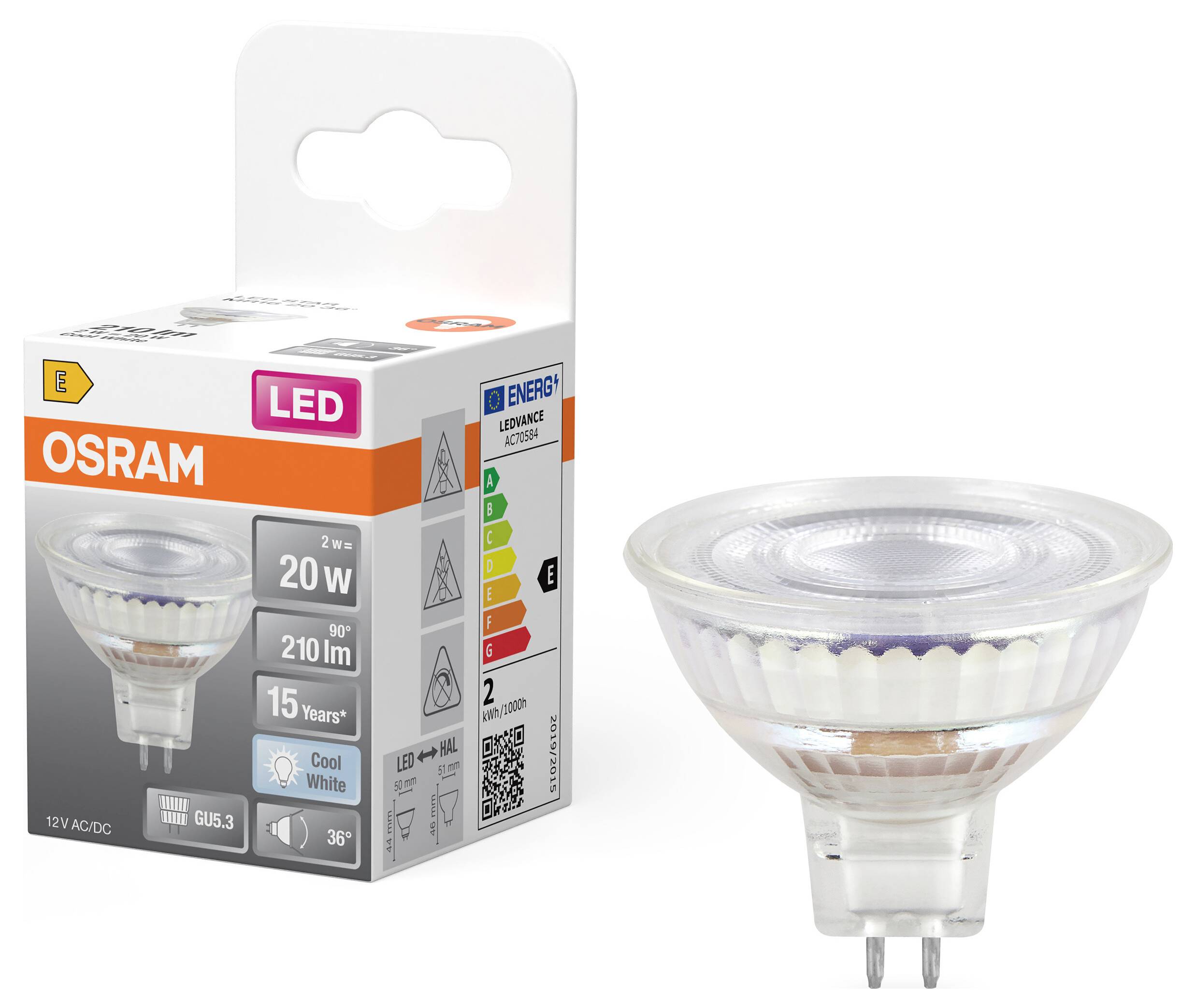 OSRAM HOMELIGHTING 4099854458286 LED-Reflektorlampe EEK E (A - G) GU5.3 2W Kaltweiß (Ø x H) 50.00mm x 50.00mm 1St.