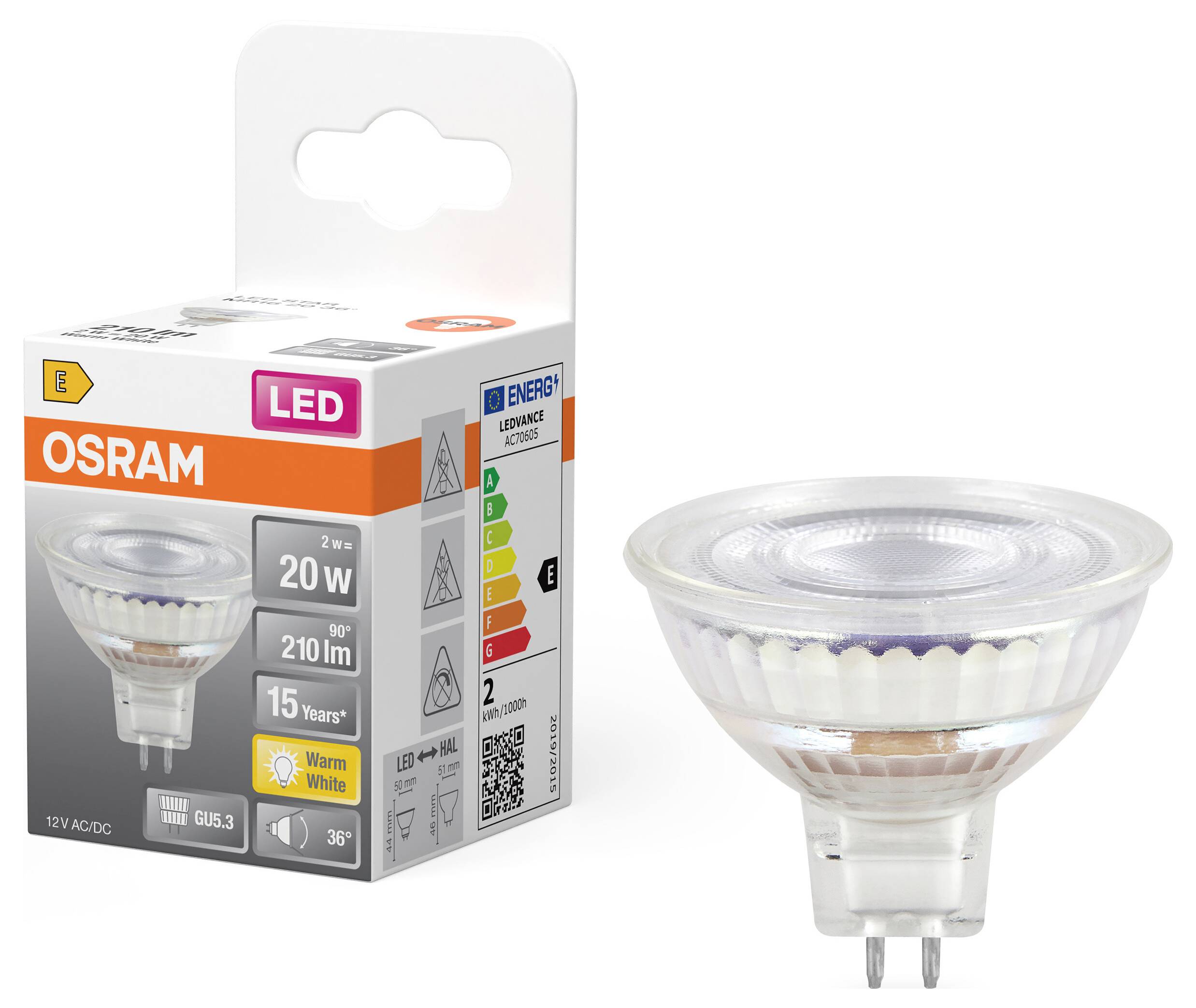 OSRAM HOMELIGHTING 4099854458347 LED-Reflektorlampe EEK E (A - G) GU5.3 2W Warmweiß (Ø x H) 50.00mm x 50.00mm 1St.