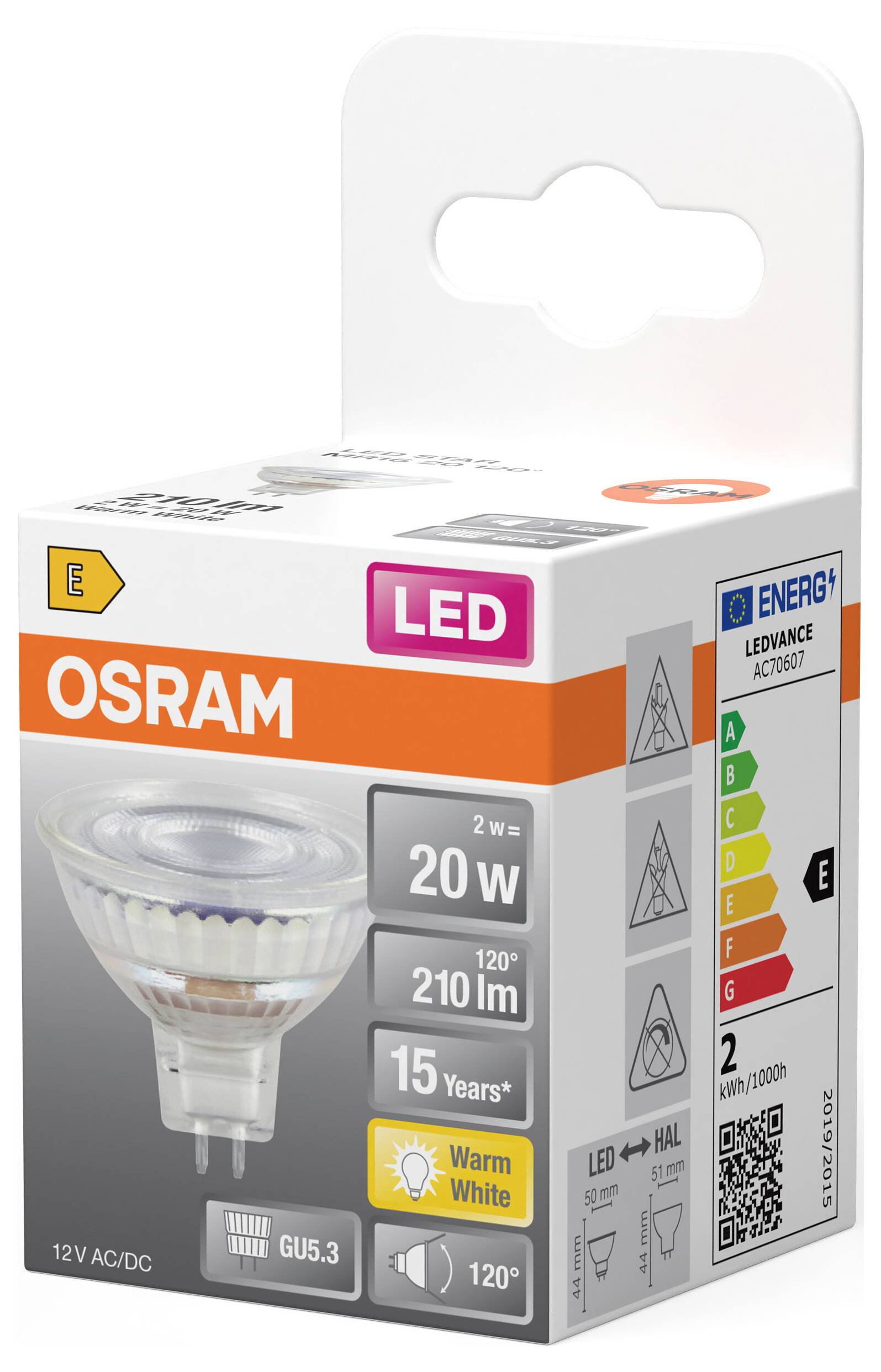 OSRAM HOMELIGHTING 4099854458361 LED-Reflektorlampe EEK E (A - G) GU5.3 2W Warmweiß (Ø x H) 50.00mm x 50.00mm 1St.