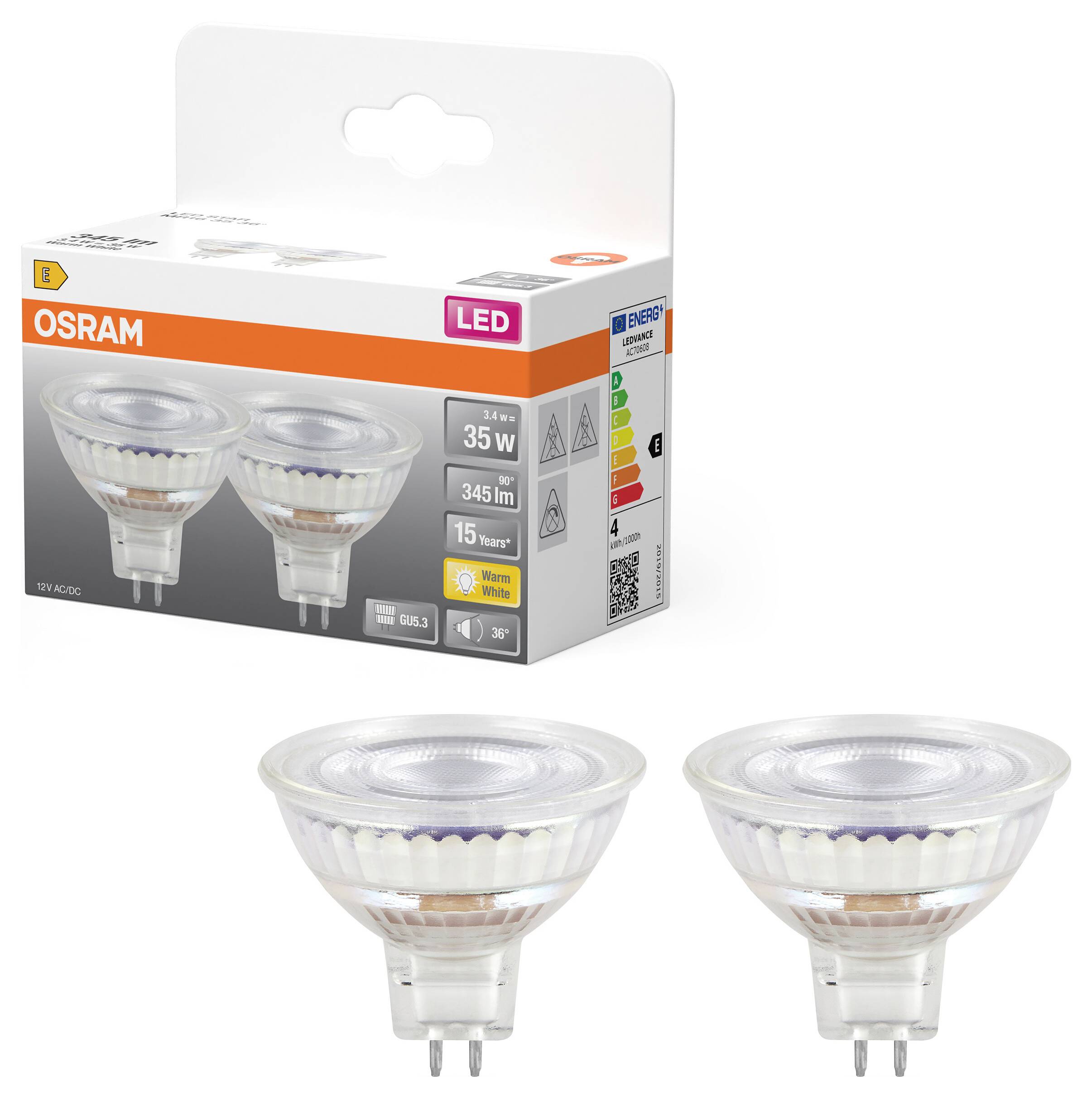 OSRAM HOMELIGHTING 4099854459658 LED-Reflektorlampe EEK E (A - G) GU5.3 3.4W Warmweiß (Ø x H) 50.00mm x 50.00mm 2St.