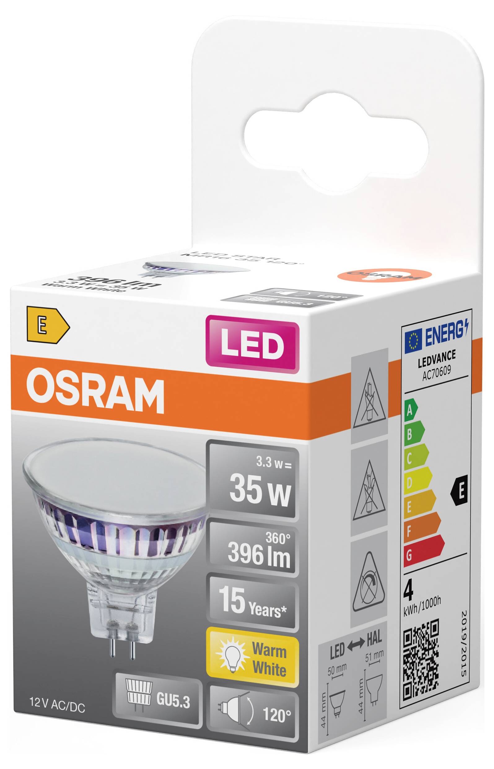 OSRAM HOMELIGHTING 4099854458408 LED-Reflektorlampe EEK E (A - G) GU5.3 3.3W Warmweiß (Ø x H) 50.00mm x 50.00mm 1St.