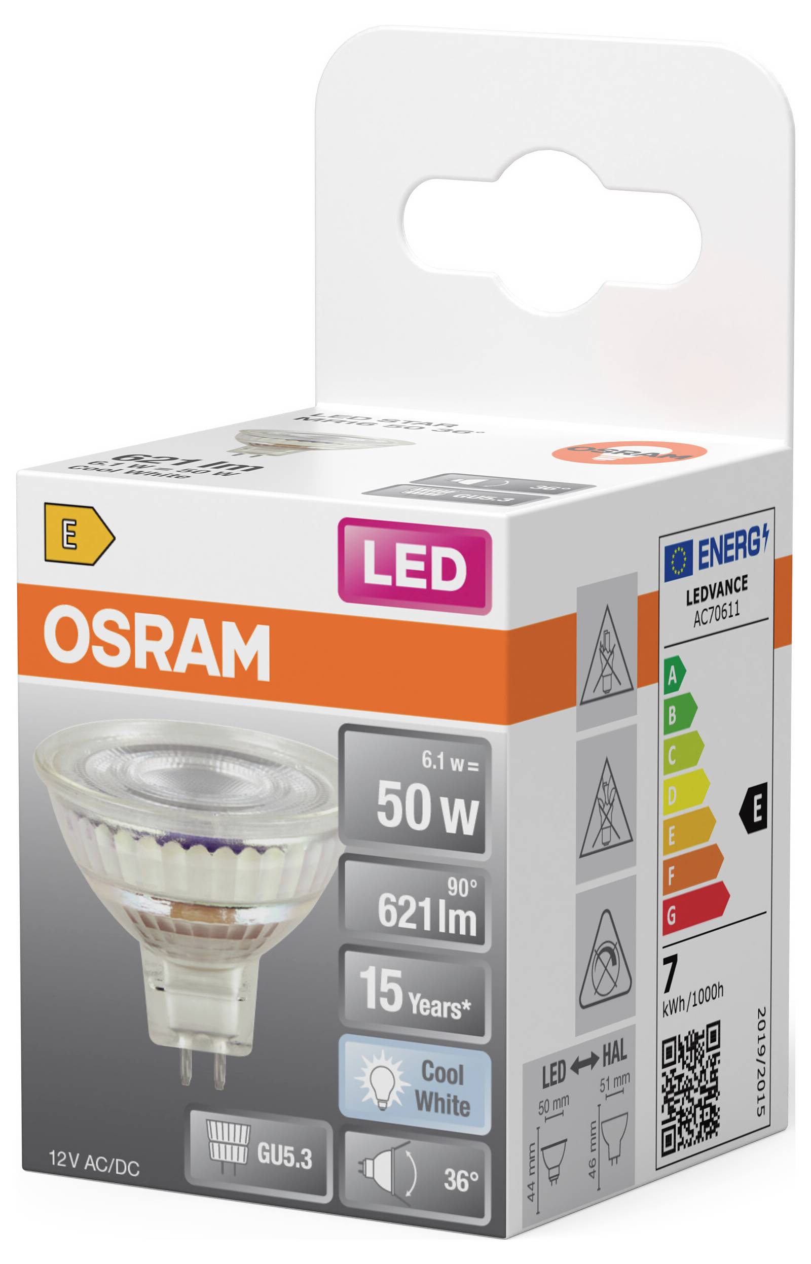 OSRAM HOMELIGHTING 4099854458446 LED-Reflektorlampe EEK E (A - G) GU5.3 6.1W Kaltweiß (Ø x H) 50.00mm x 50.00mm 1St.