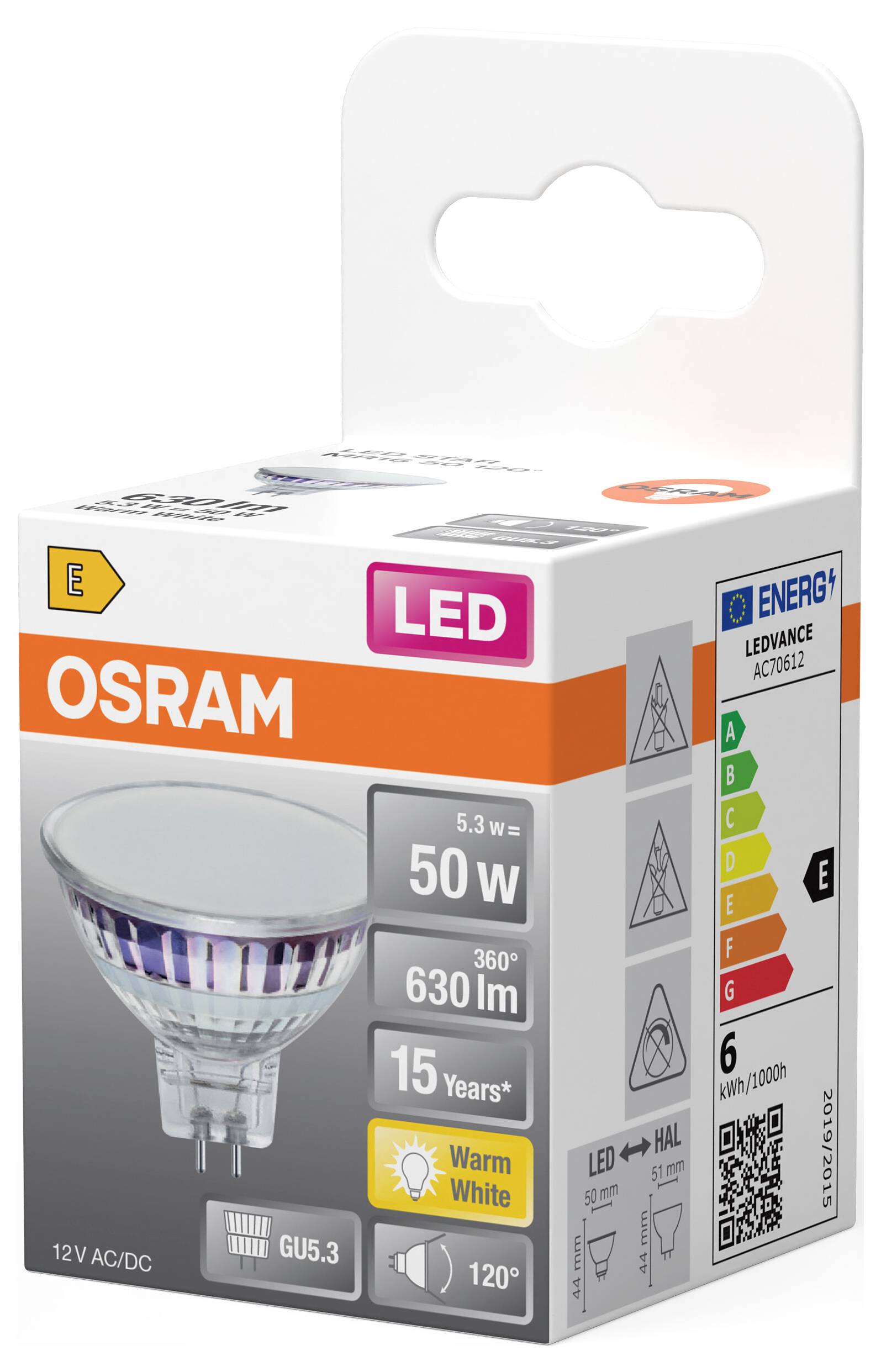 OSRAM HOMELIGHTING 4099854458460 LED-Reflektorlampe EEK E (A - G) GU5.3 5.3W Warmweiß (Ø x H) 50.00mm x 50.00mm 1St.