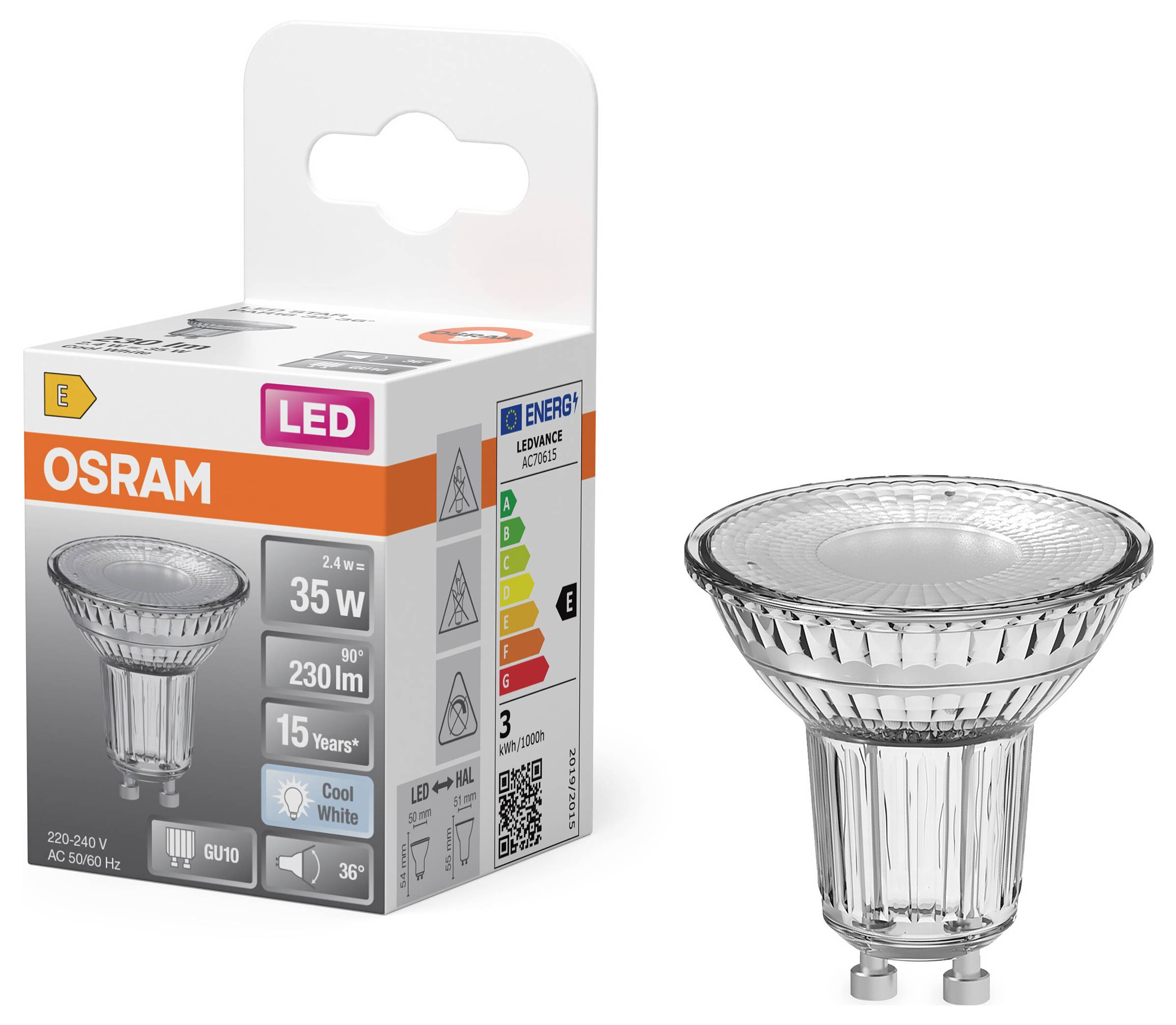 OSRAM HOMELIGHTING 4099854458507 LED-Reflektorlampe EEK E (A - G) GU10 2.4 W Kaltweiß (Ø x H) 50.00 mm x 50.00 mm 1 St.