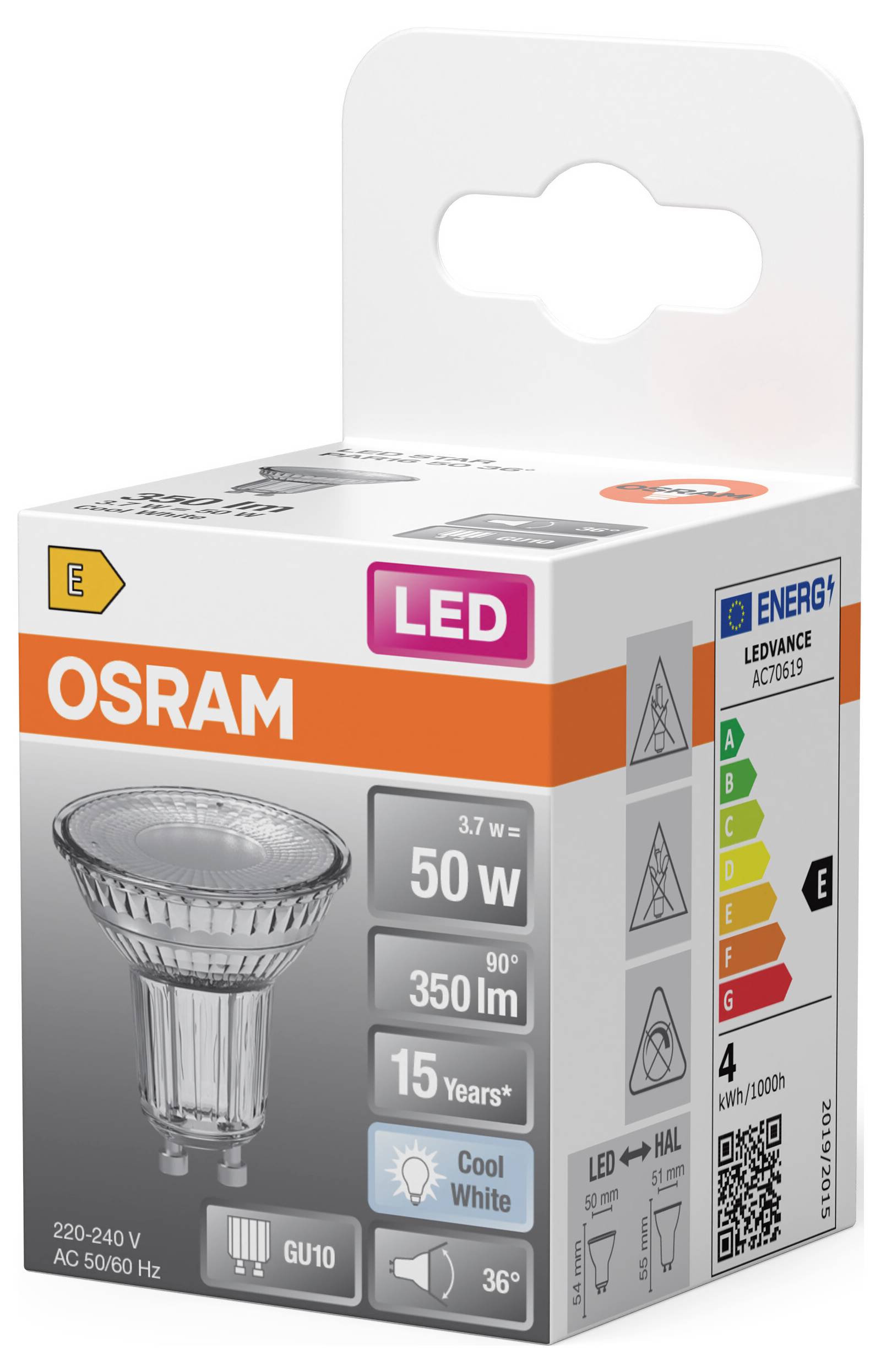 OSRAM HOMELIGHTING 4099854458620 LED-Reflektorlampe EEK E (A - G) GU10 3.7 W Kaltweiß (Ø x H) 50.00 mm x 50.00 mm 1 St.