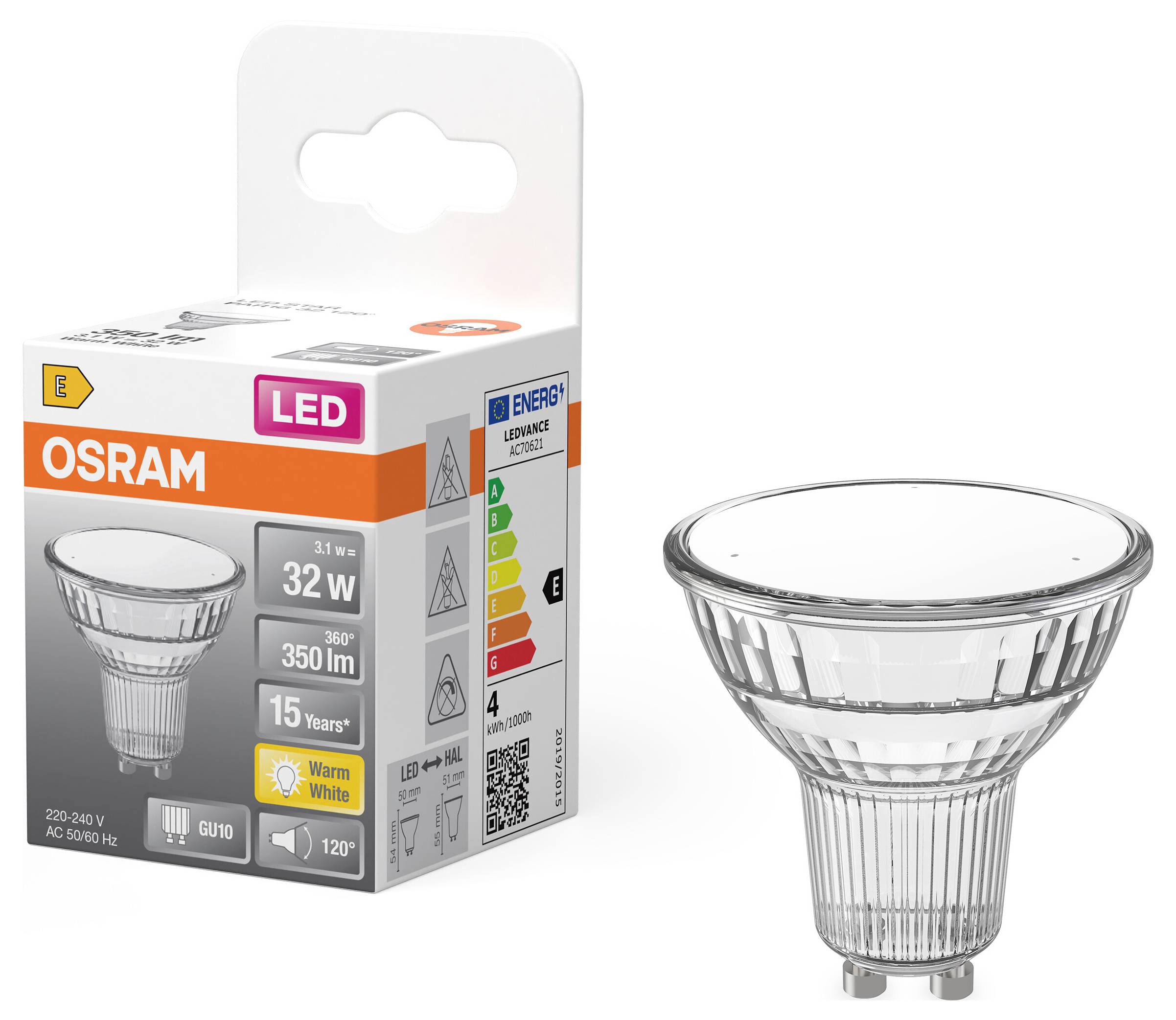 OSRAM HOMELIGHTING 4099854458668 LED-Reflektorlampe EEK E (A - G) GU10 3.1 W Warmweiß (Ø x H) 50.00 mm x 50.00 mm 1 St.