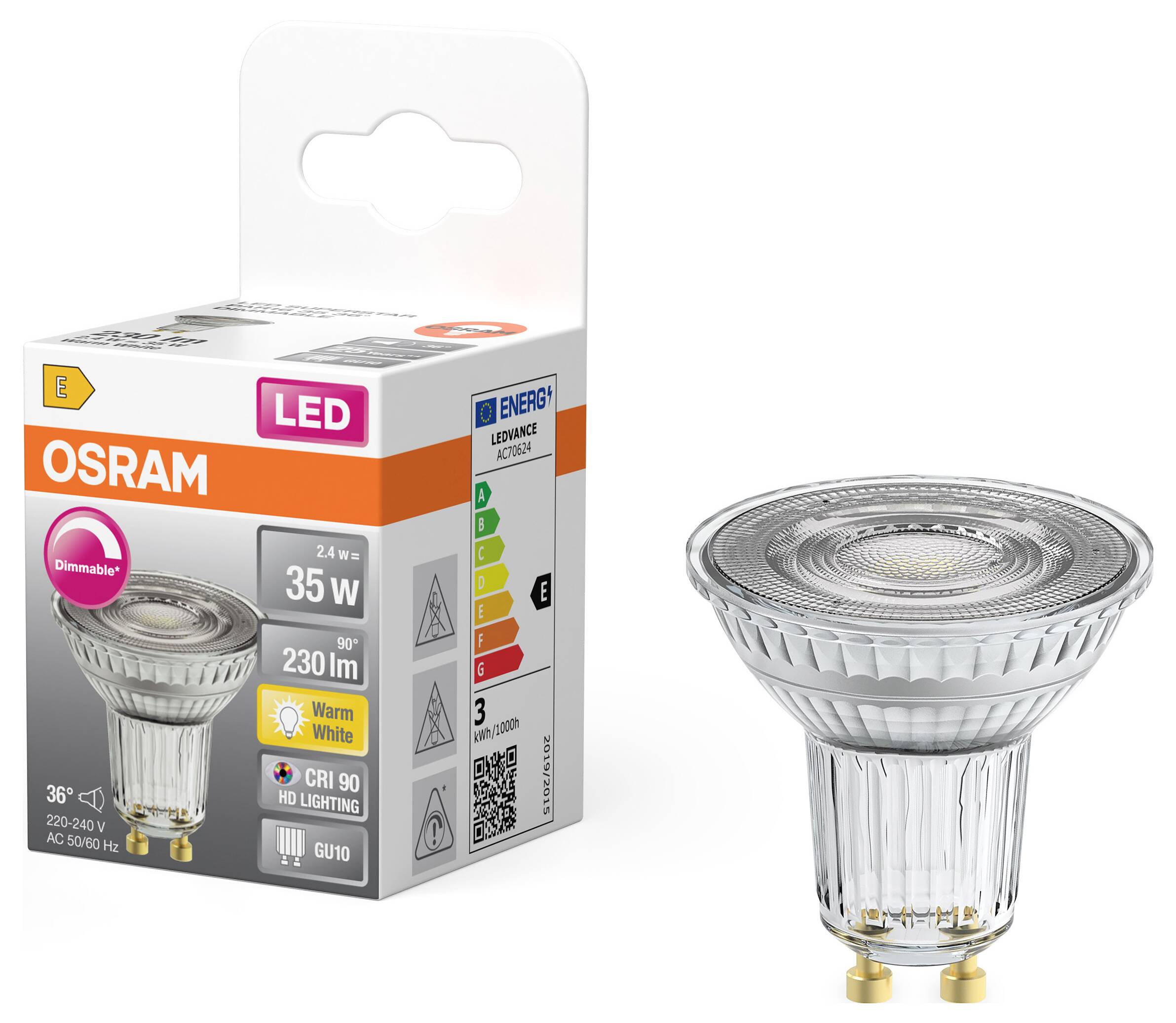 OSRAM HOMELIGHTING 4099854457036 LED-Reflektorlampe EEK E (A - G) GU10 2.4W Warmweiß (Ø x H) 50.00mm x 50.00mm 1St.