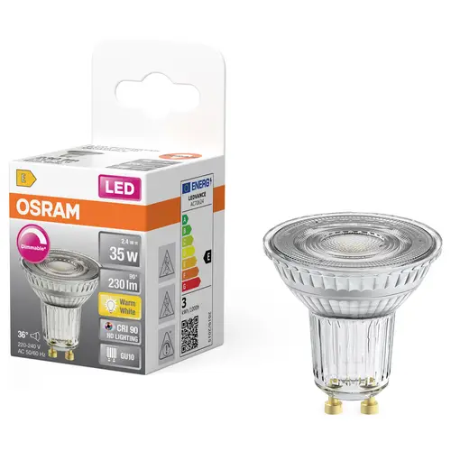 OSRAM HOMELIGHTING 4099854457036 LED-Reflektorlampe EEK E (A - G) GU10 2.4W Warmweiß (Ø x H) 50.00mm x 50.00mm 1St. OSRAM HOMELIGHTING 4099854457036 LED-Reflektorlampe EEK E (A - G) GU10 2.4W Warmweiß (Ø x H) 50.00mm x 50.00mm 1St.