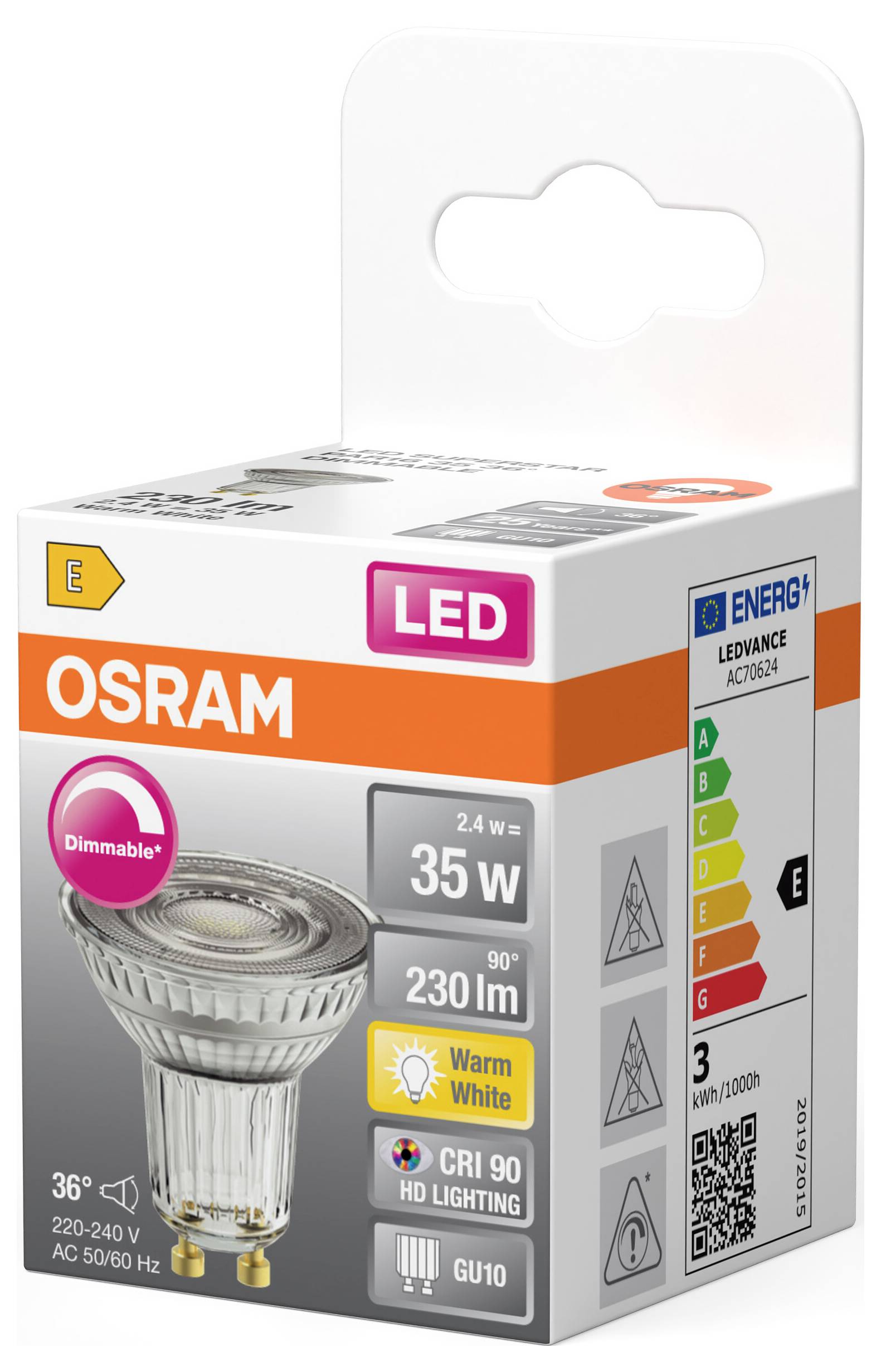 OSRAM HOMELIGHTING 4099854457036 LED-Reflektorlampe EEK E (A - G) GU10 2.4W Warmweiß (Ø x H) 50.00mm x 50.00mm 1St.