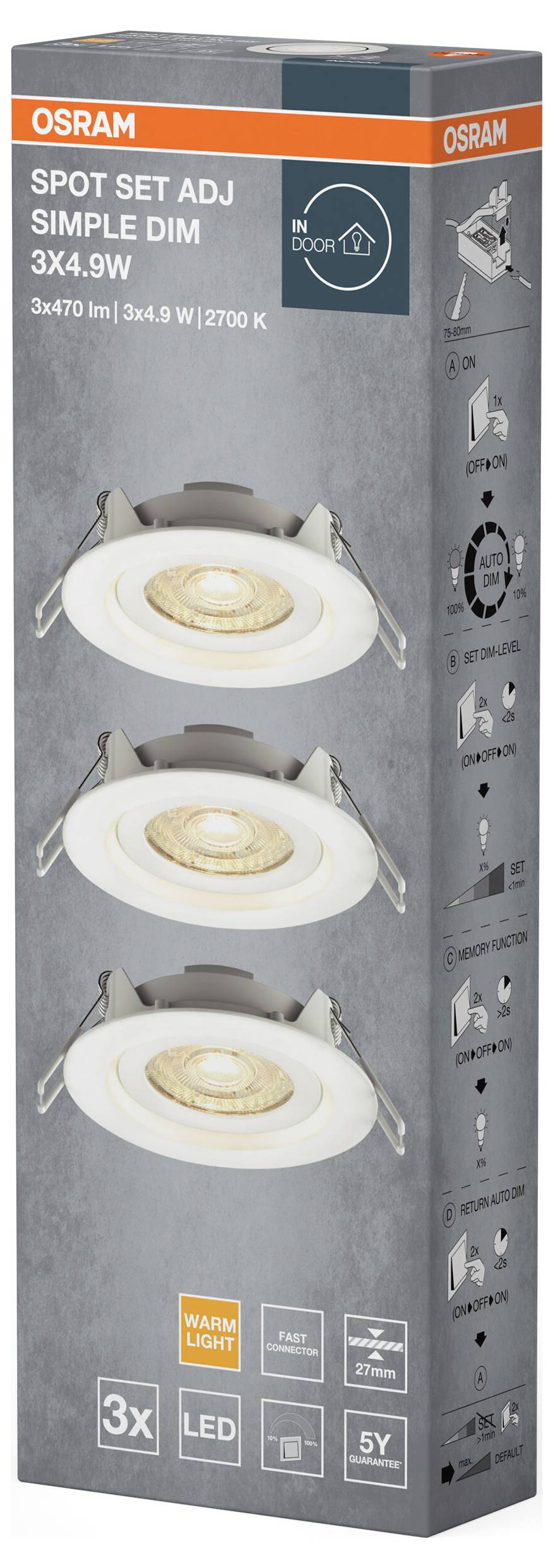 OSRAM HOMELIGHTING Spot Set Adj Simple Dim 3 x 4.9W 2700K White 4099854445842 LED-Außenwandleuchte 4.90W Weiß