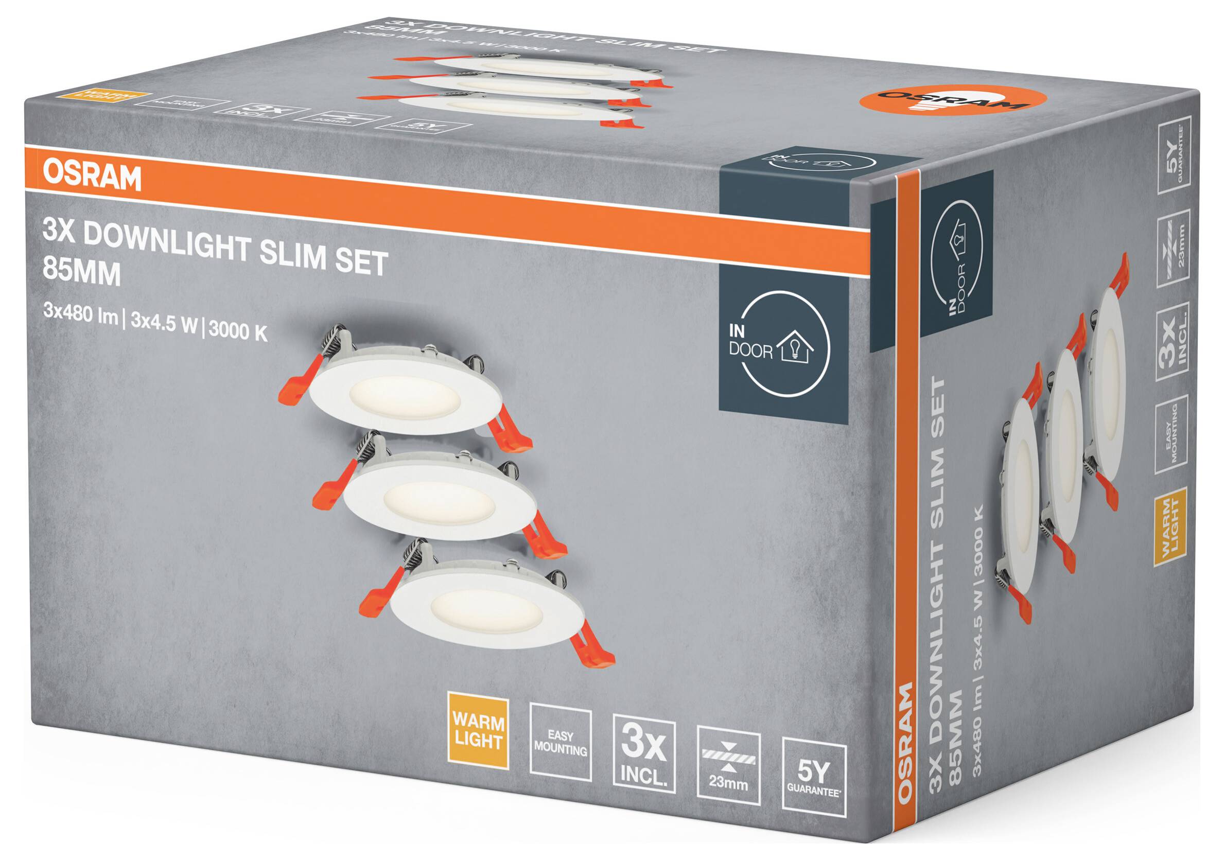 OSRAM HOMELIGHTING Downlight Slim Set 3 x 85mm 3000K 4099854445866 LED-Außenwandleuchte 4.50 W Weiß