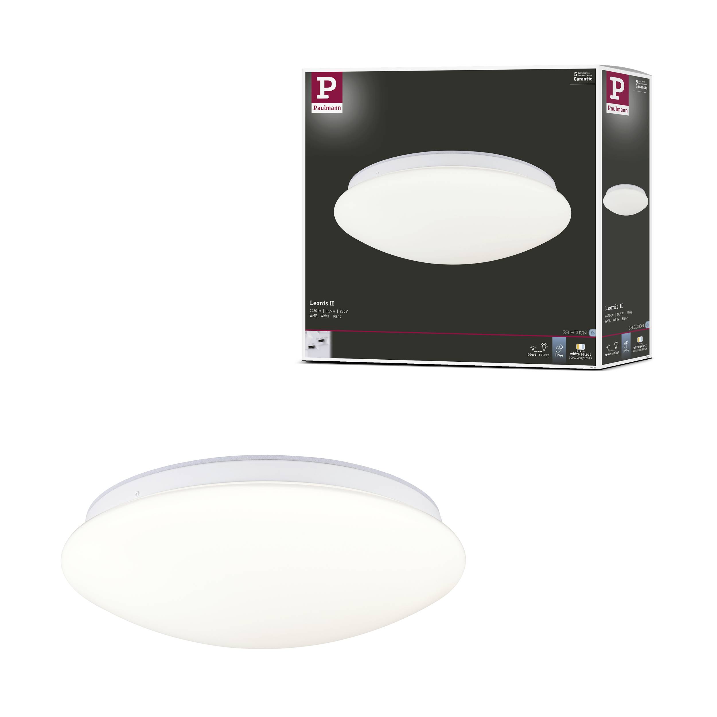 Paulmann 75406 Leonis II IP44 3000 - 5700K 1750lm 230V 16,5W dimmbar Deckenleuchte LED 16.5W Weiß