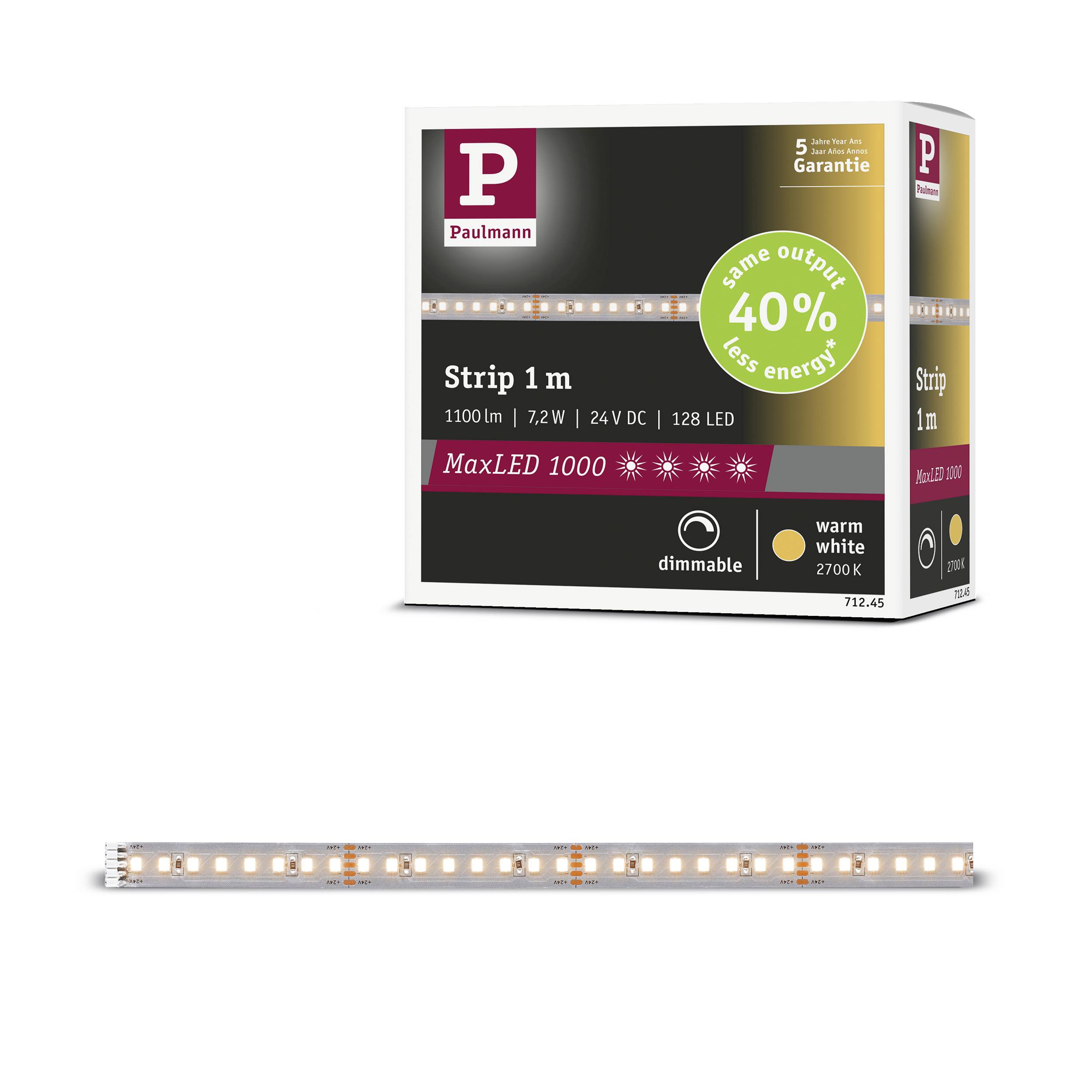 Paulmann MaxLED 1000 Erweiterung 71245 LED-Streifen mit Stecker 24 V/DC 1m Warmweiß 1St.