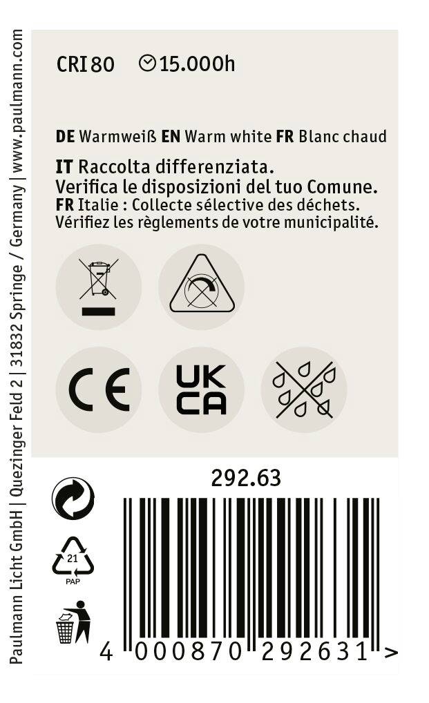 Paulmann 29263 LED EEK F (A - G) E14 Tropfenform 2.5W Warmweiß (Ø x H) 45mm x 78mm 1St.