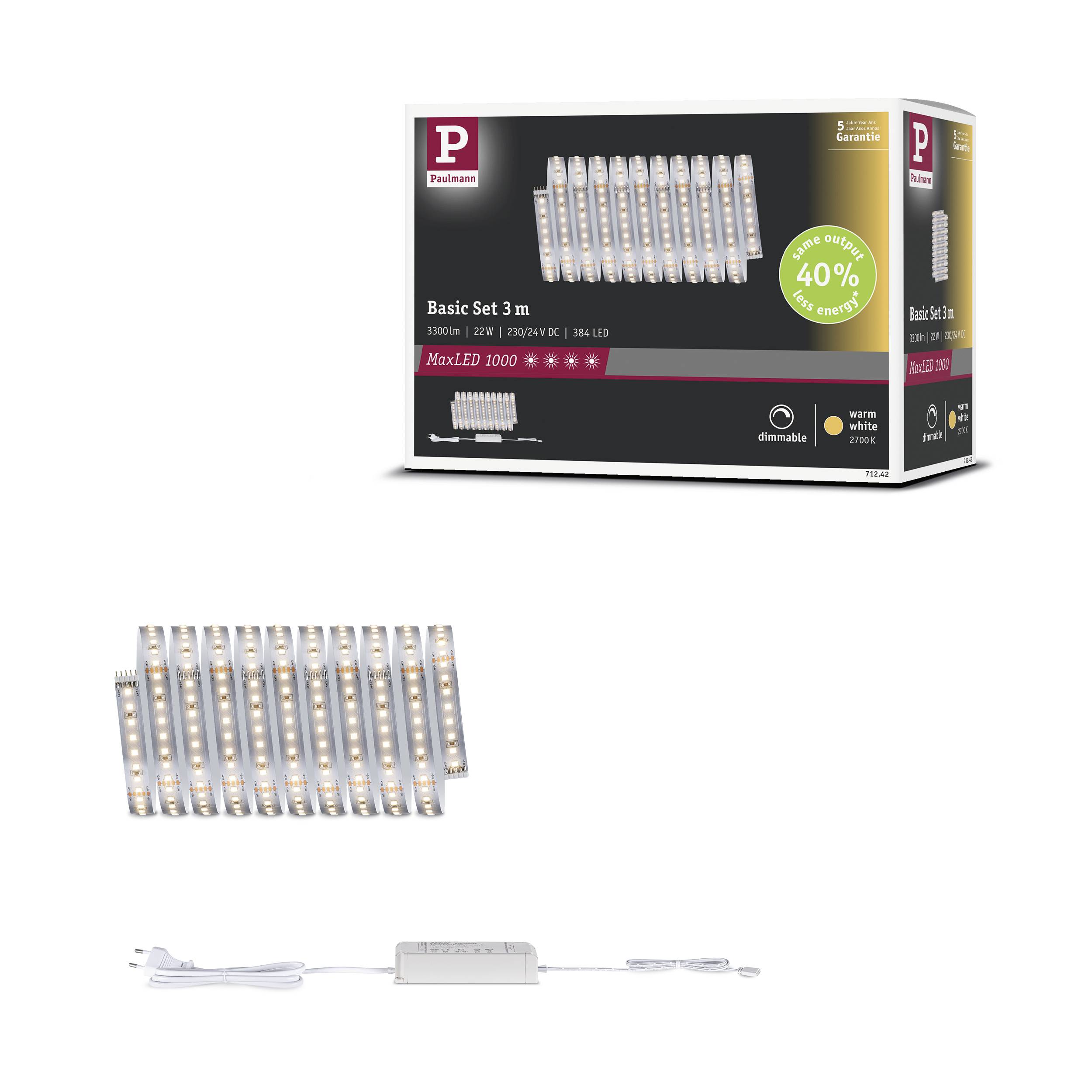 Paulmann LED Strip Basisset 71242 LED-Streifen 230V 3m Warmweiß 1 Set