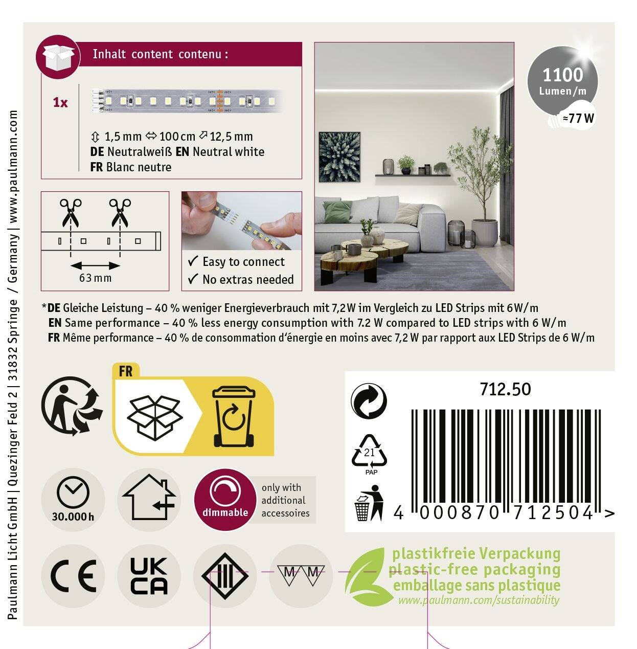 Paulmann MaxLED 1000 71250 LED-Streifen 24 V/DC 1m Neutralweiß 1St.