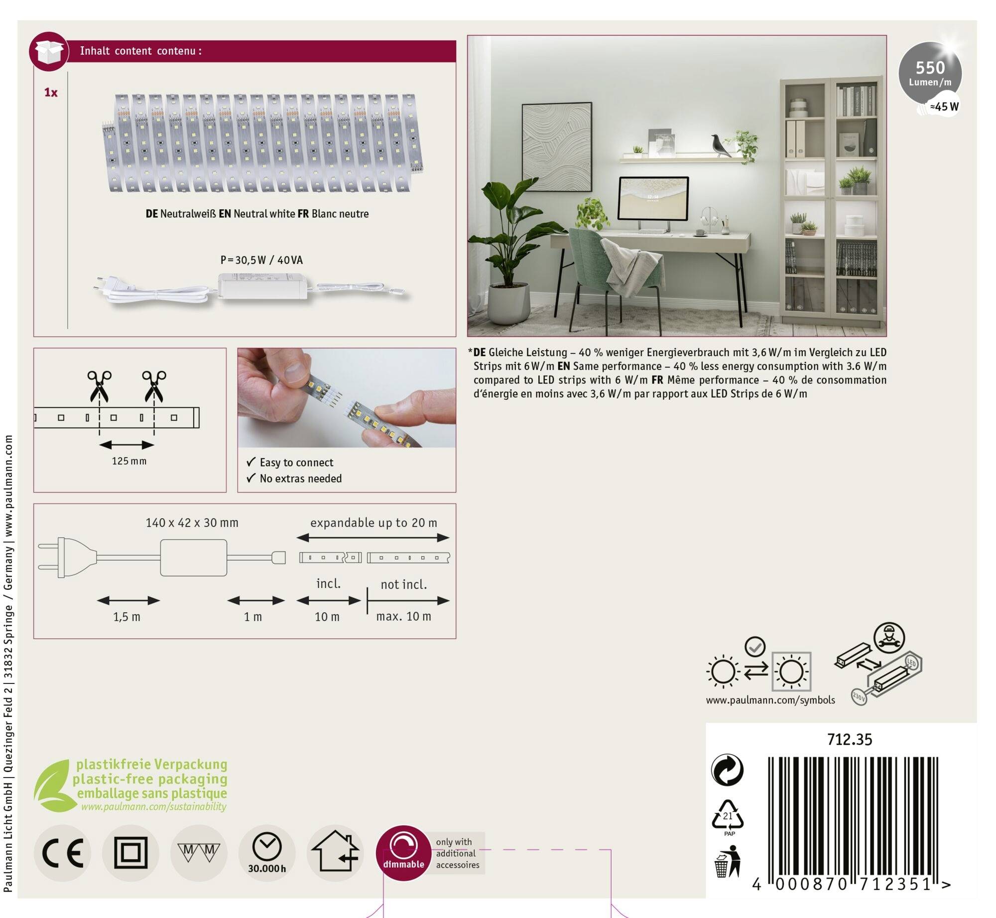 Paulmann 71235 LED-Streifen-Basisset 230V 10m Neutralweiß 1 Set