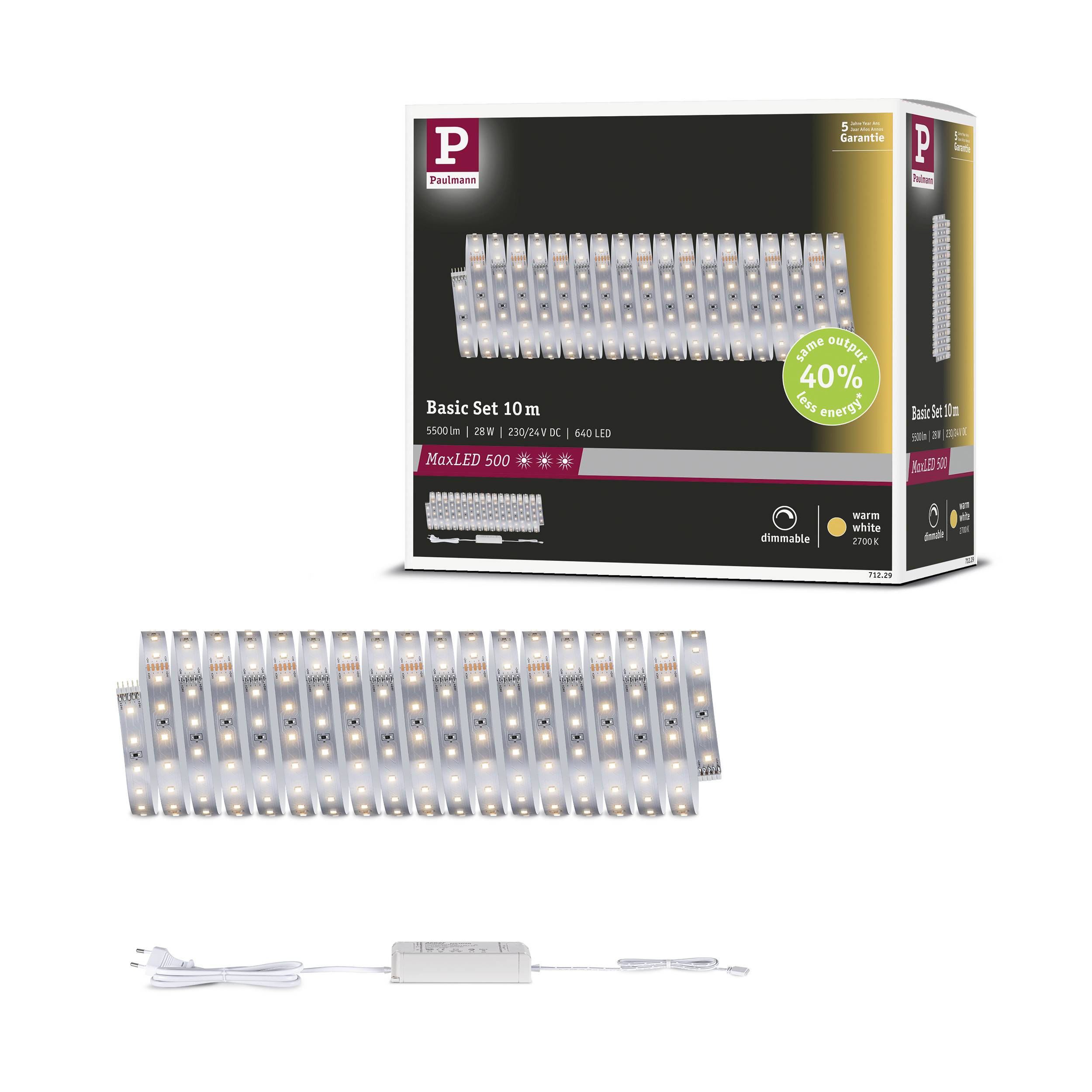 Paulmann MaxLED 500 Basisset 71229 LED-Streifen-Basisset 230V 10m Warmweiß 1 Set